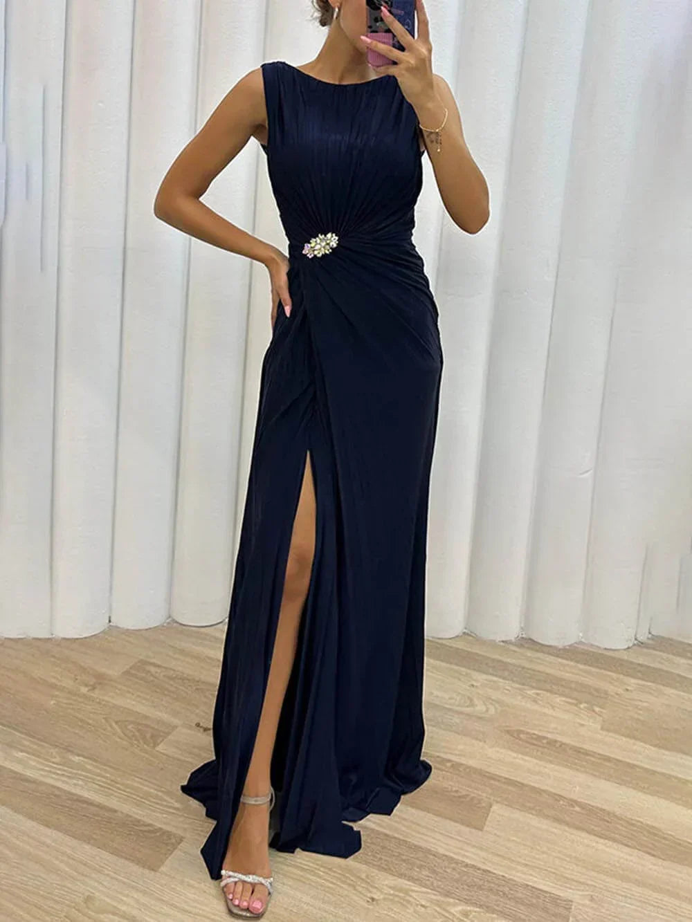 Alina Pleated Maxi Evening Dress