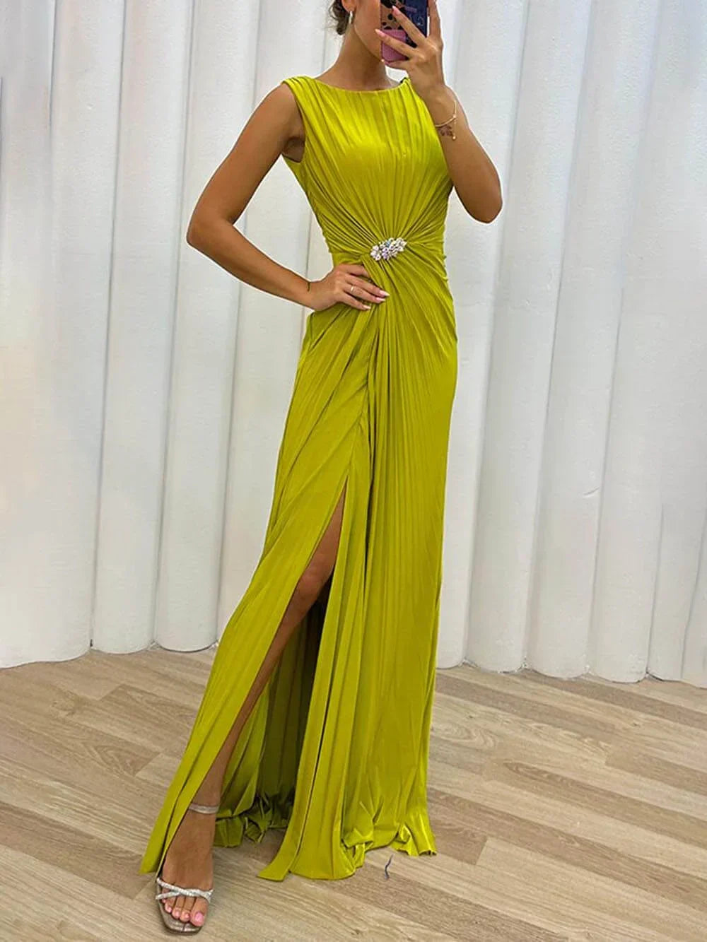 Alina Pleated Maxi Evening Dress