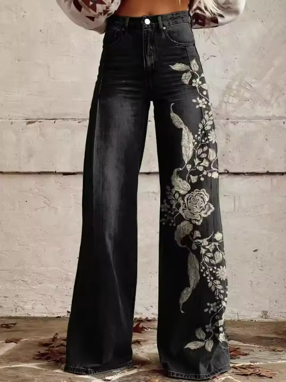 Elena Stylish Wide-Leg Embroidered Pants
