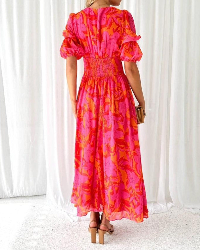 Alessia Puff Sleeve V-Neck Maxi Dress