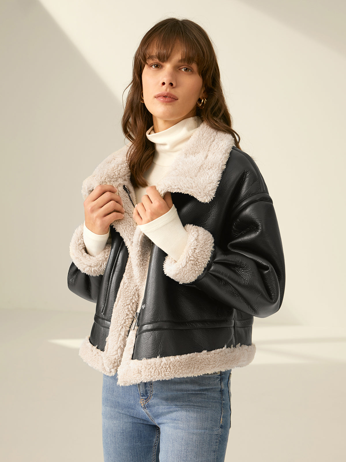 Aria Sherpa-Lined Shearling Flight Jacket
