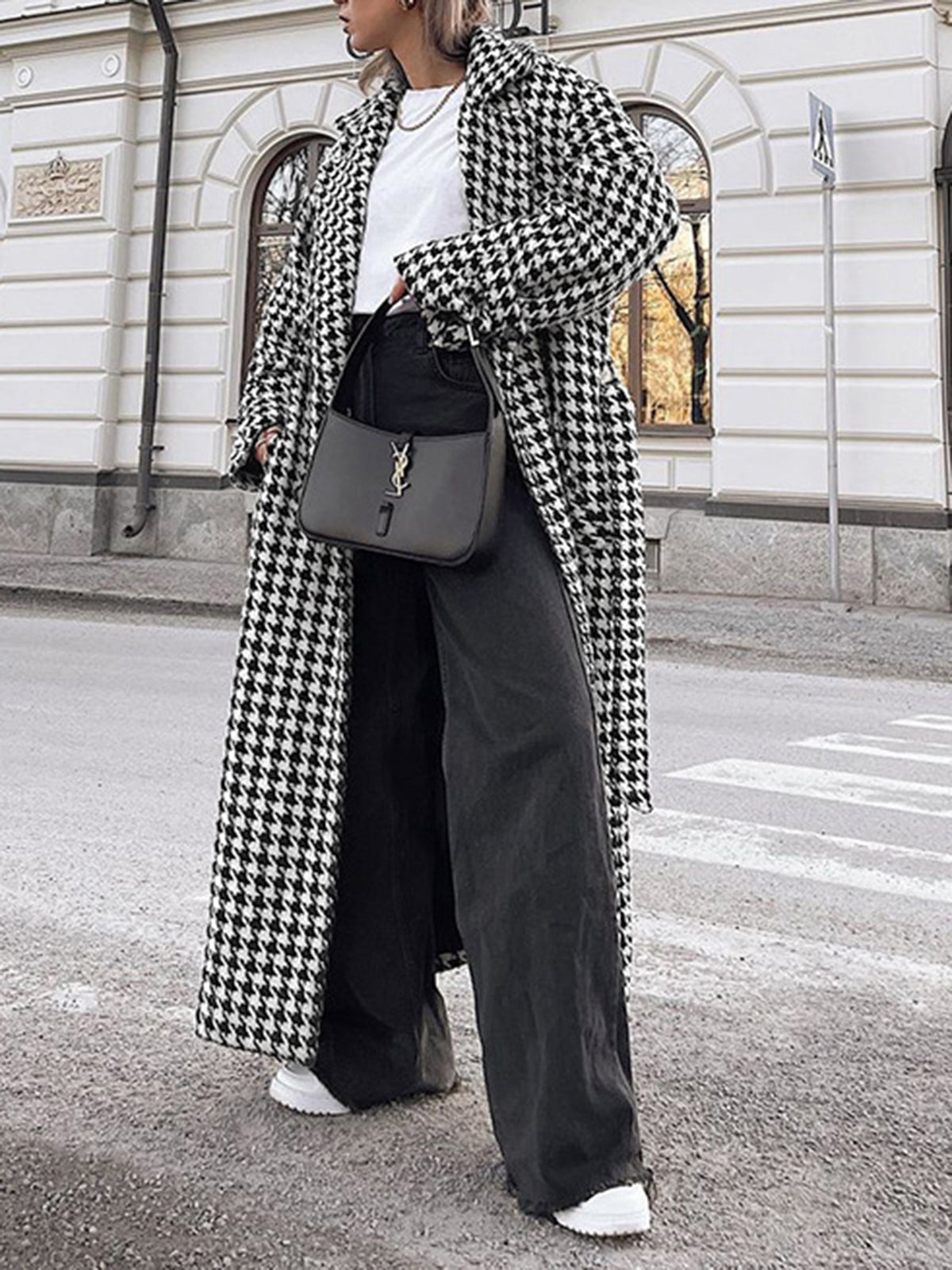Marion Houndstooth Tweed Trench Coat