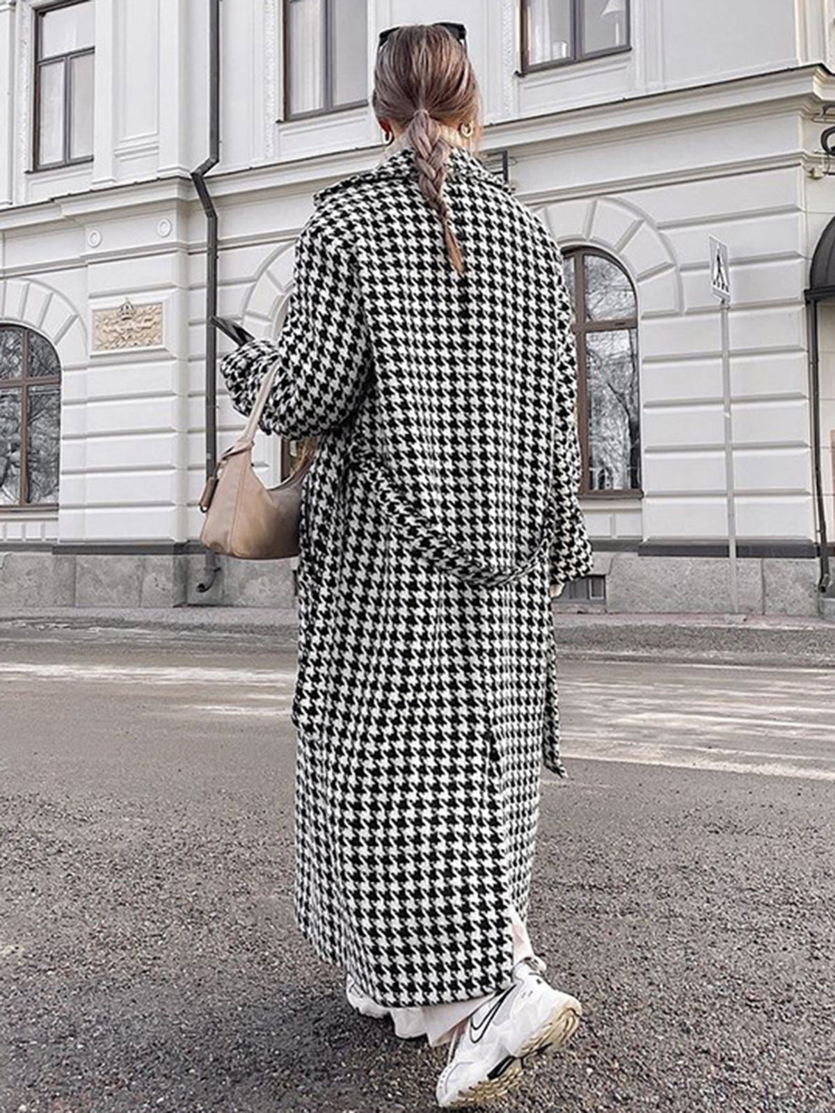 Marion Houndstooth Tweed Trench Coat