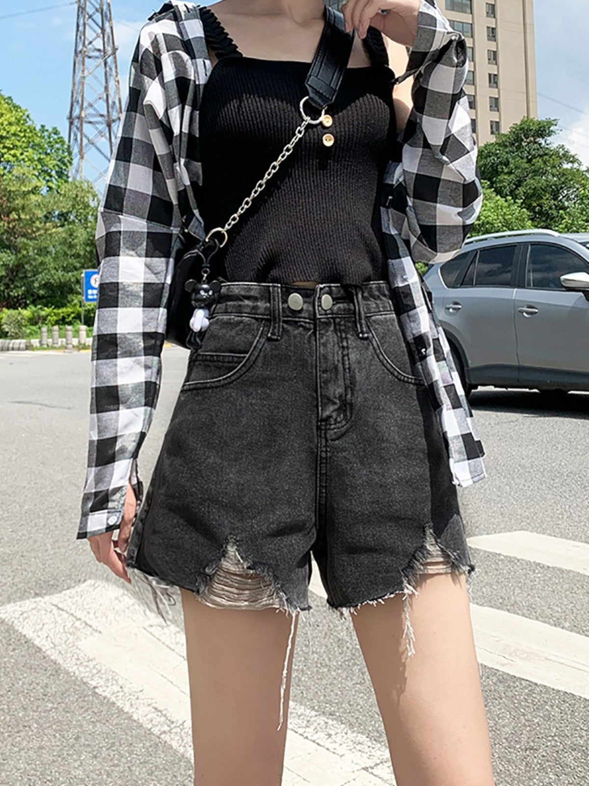 Mira Distressed Denim Mini Skirt