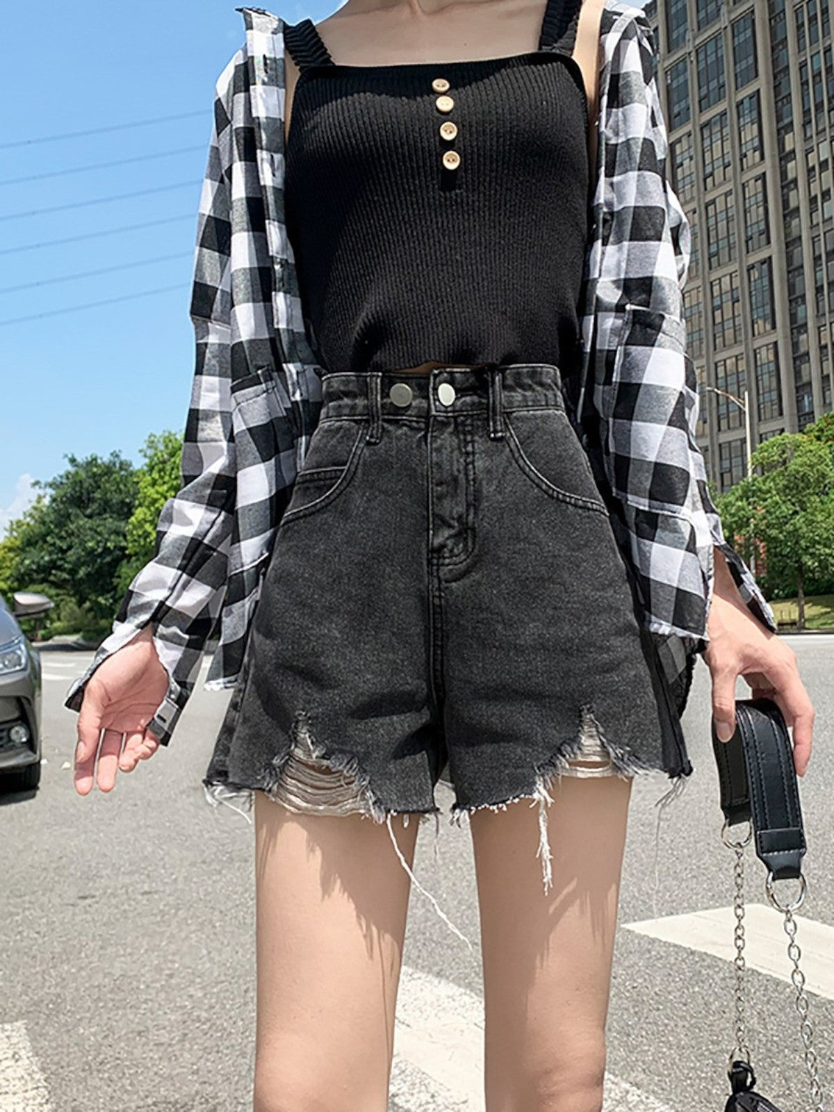 Mira Distressed Denim Mini Skirt