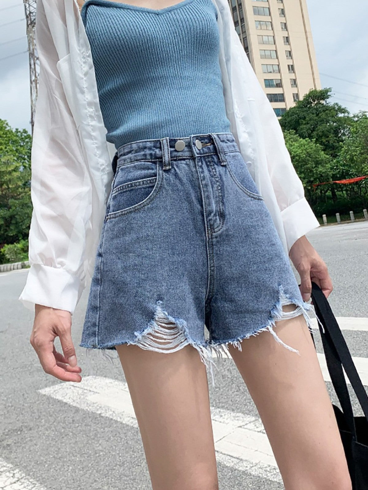 Mira Distressed Denim Mini Skirt