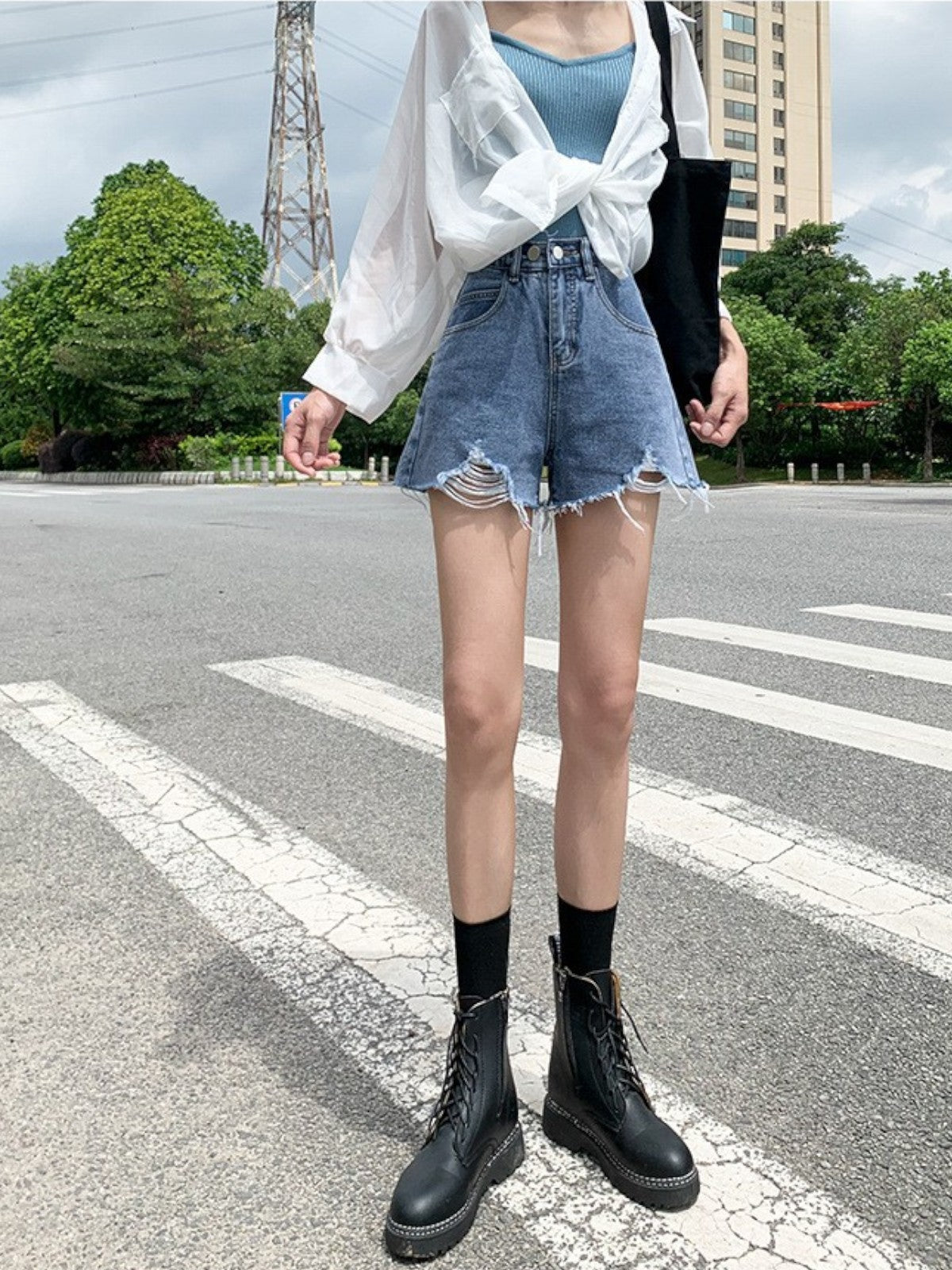 Mira Distressed Denim Mini Skirt