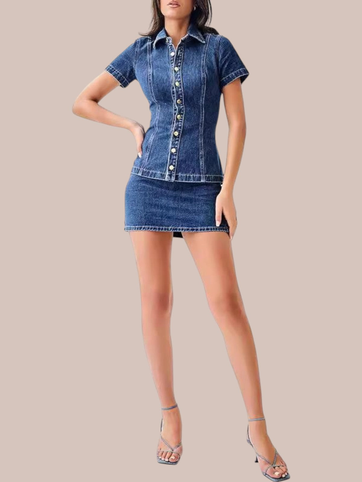 Marvelle Denim Button-Up Skirt Set