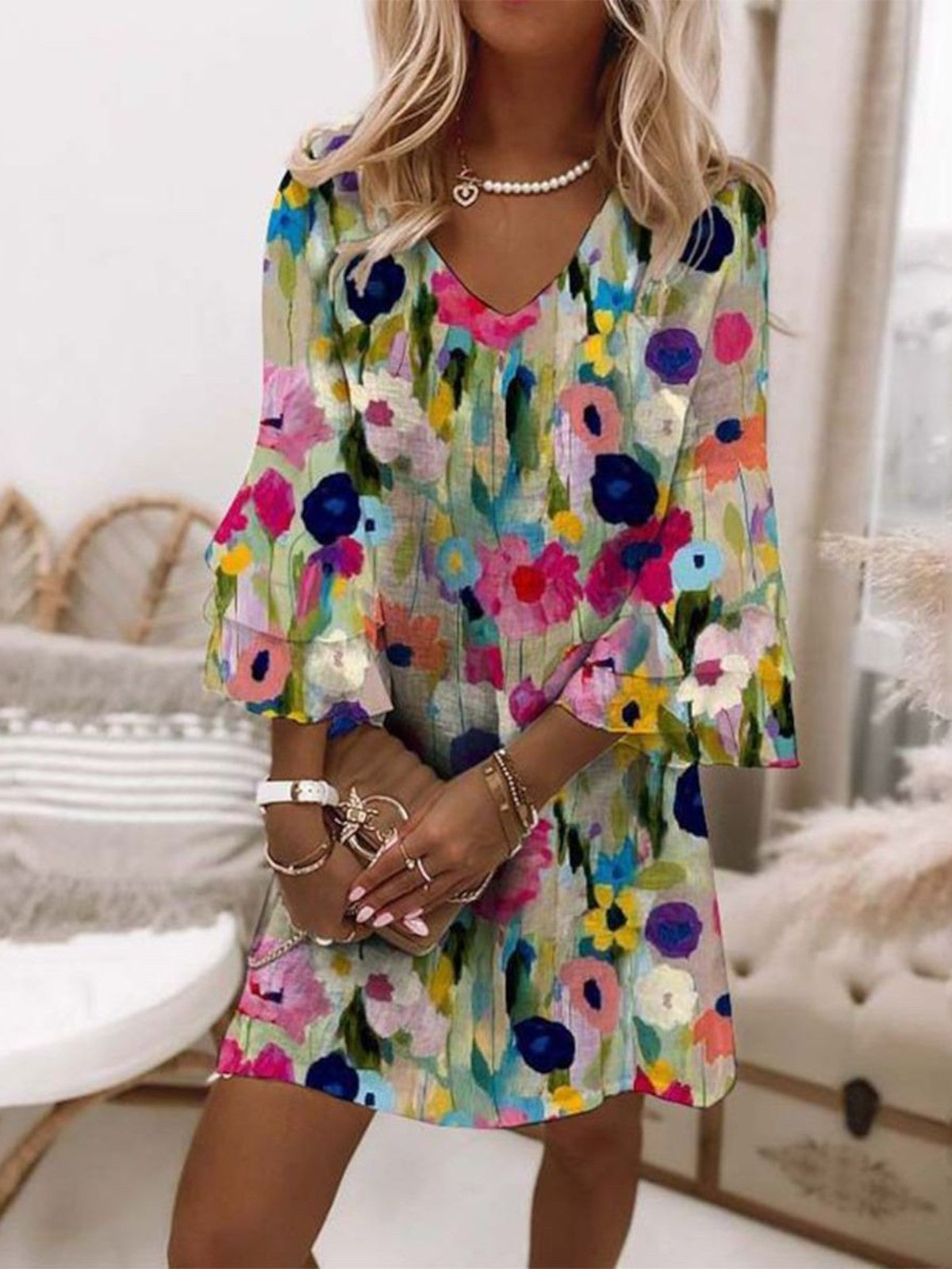 Lydia Floral V-Neck Shift Dress