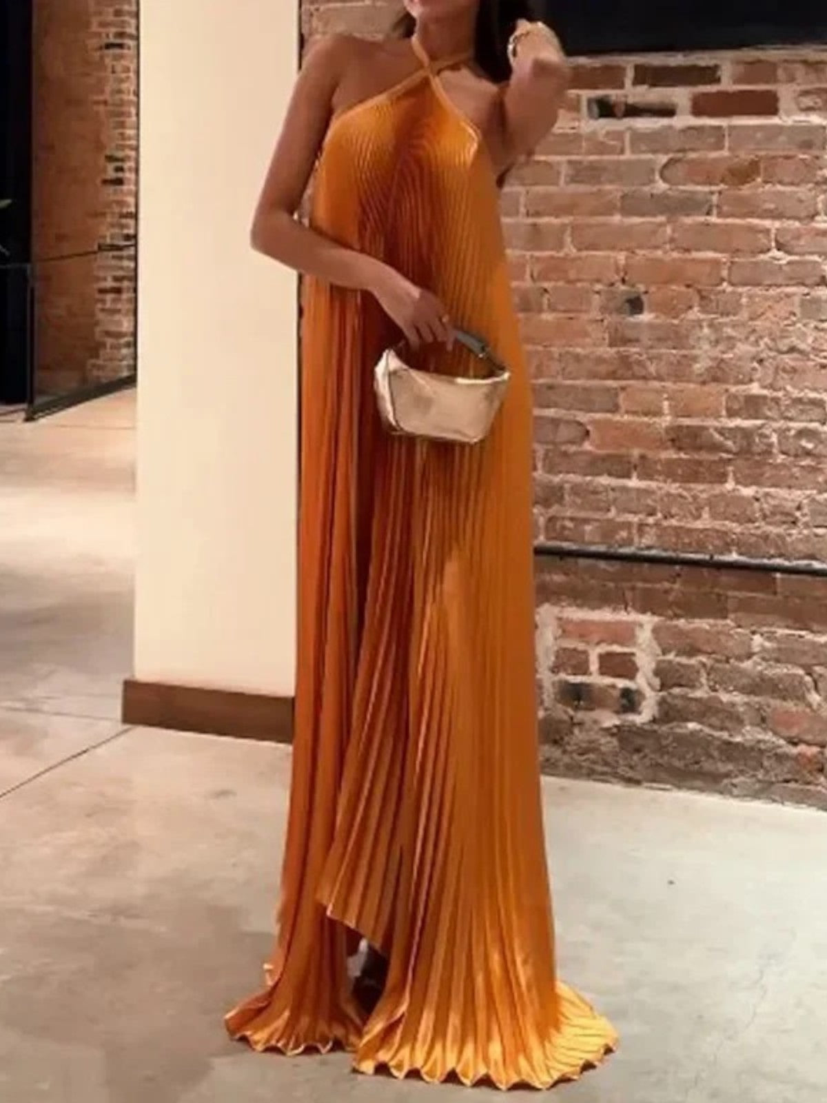 Alessia Pleated Halter Neck Maxi Dress
