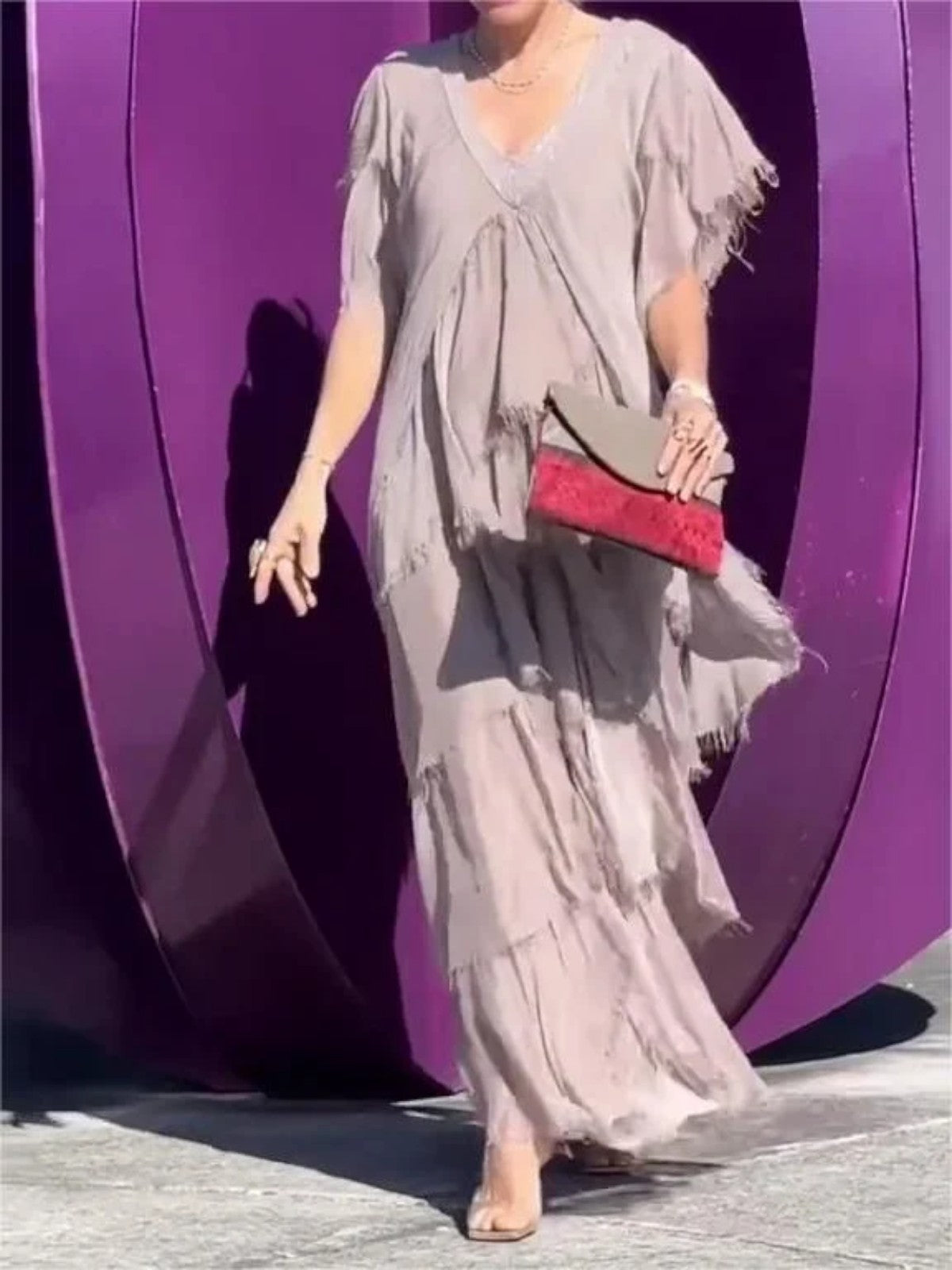 Mara Ruffled V-Neck Maxi Dress