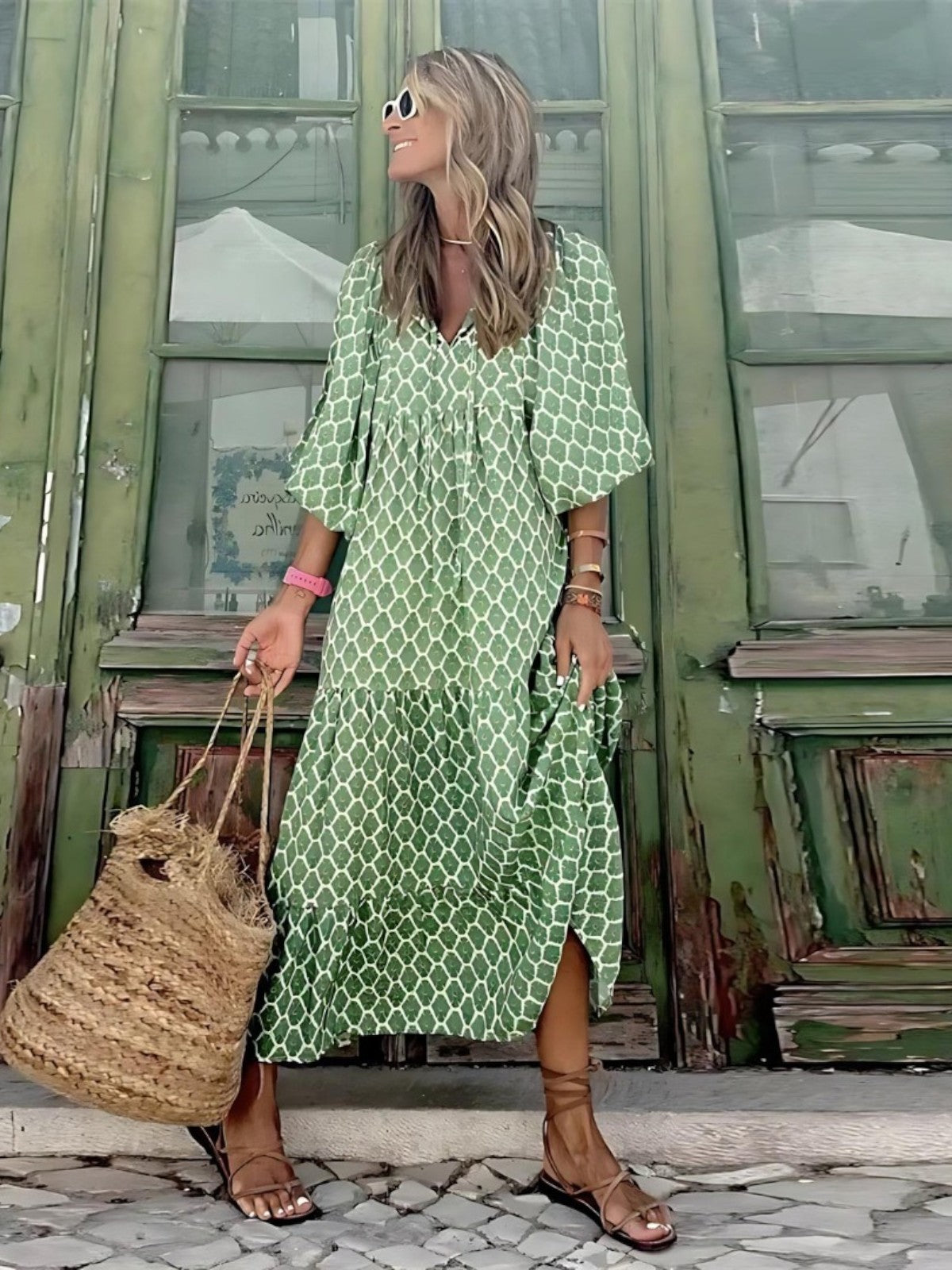 Mabel Breezy High-Low Geometric Print Dress