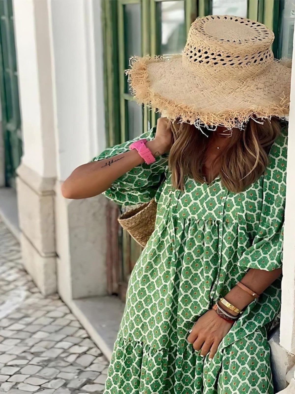 Mabel Breezy High-Low Geometric Print Dress