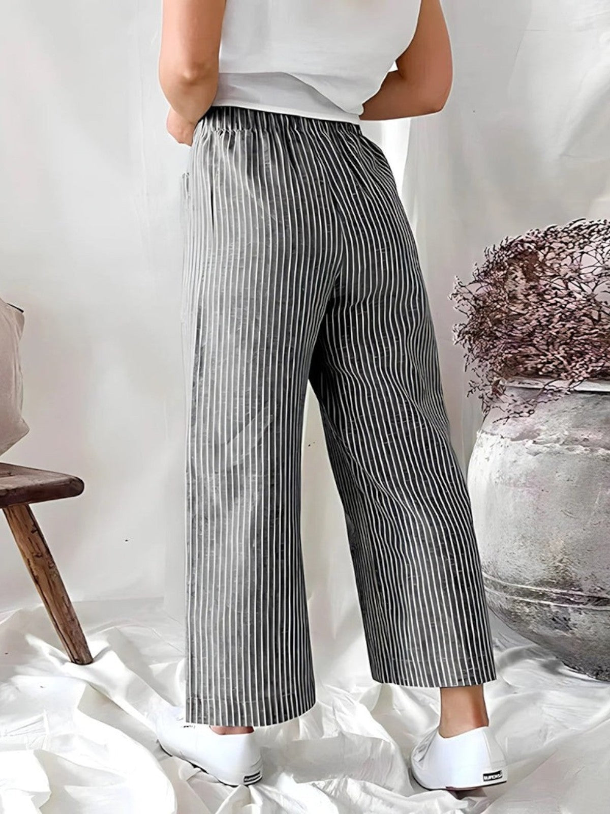 Elara Striped Wide-Leg Trousers