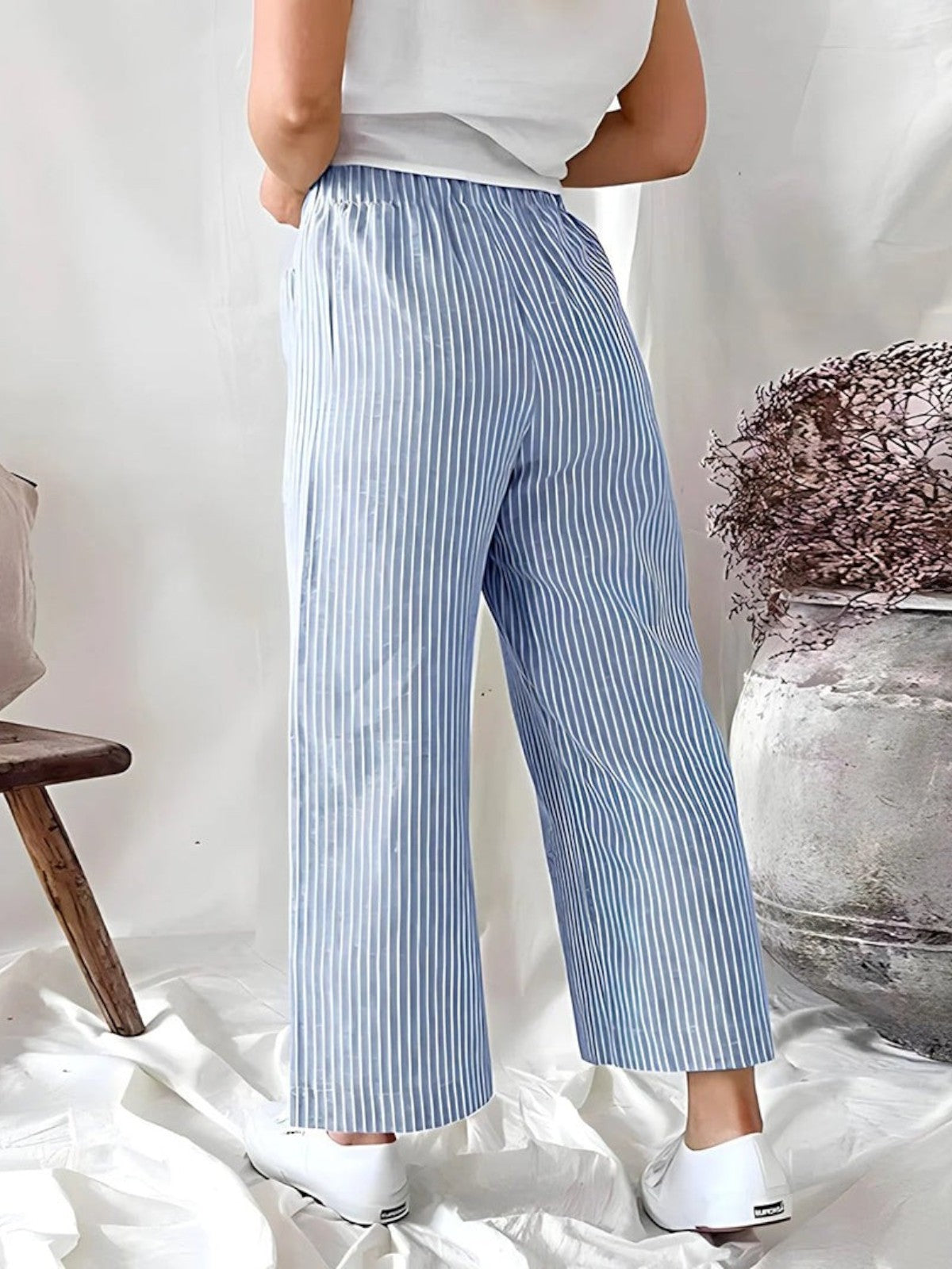 Elara Striped Wide-Leg Trousers