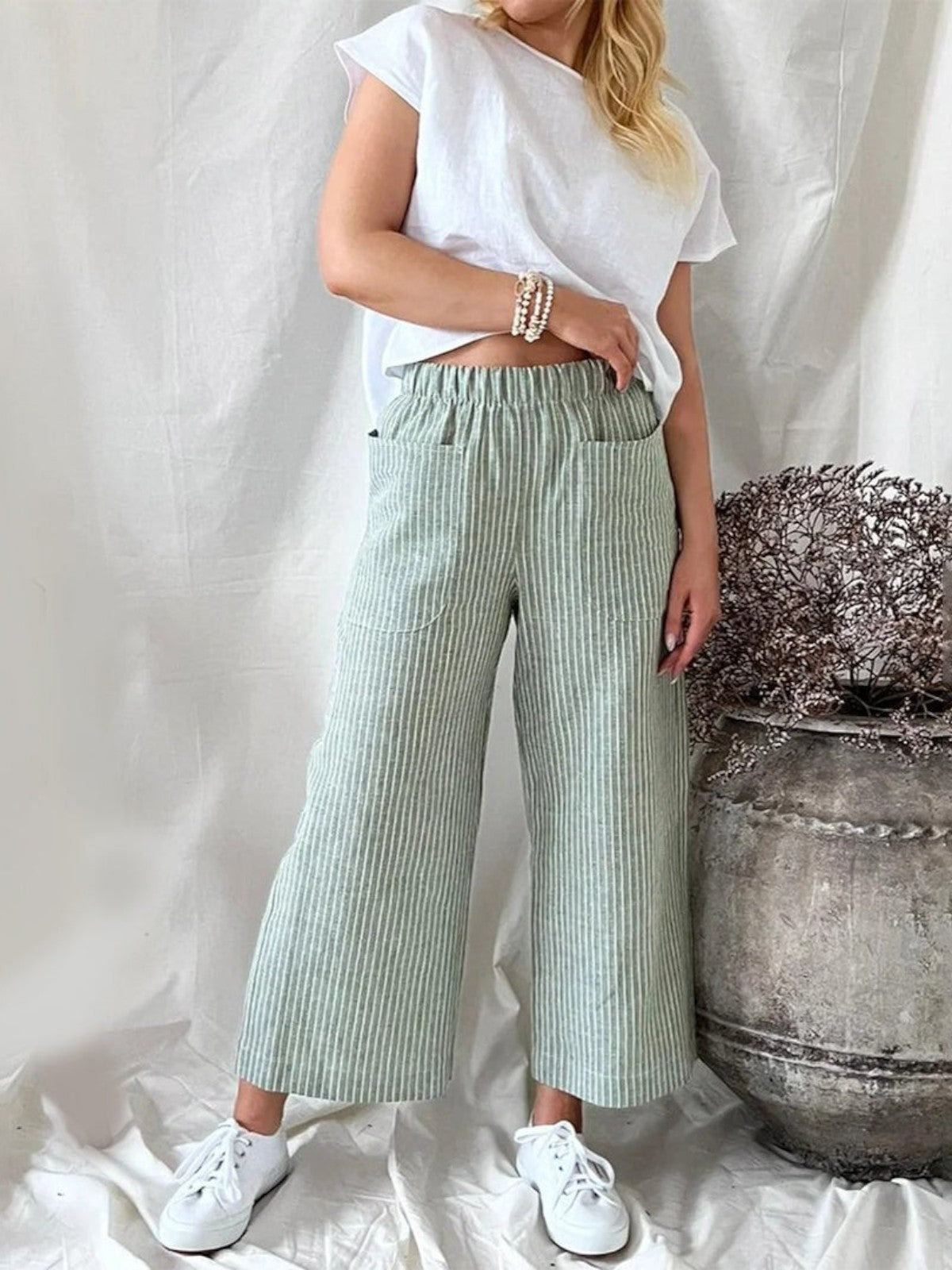 Elara Striped Wide-Leg Trousers