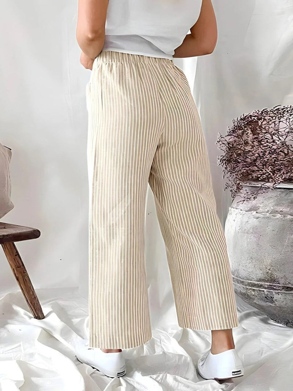 Elara Striped Wide-Leg Trousers