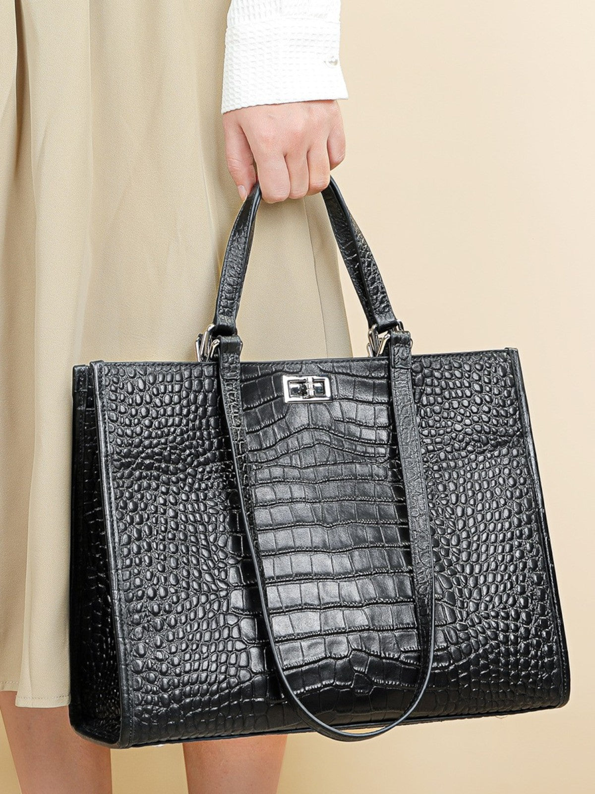 Nora Crocodile-Embossed Leather Tote Bag