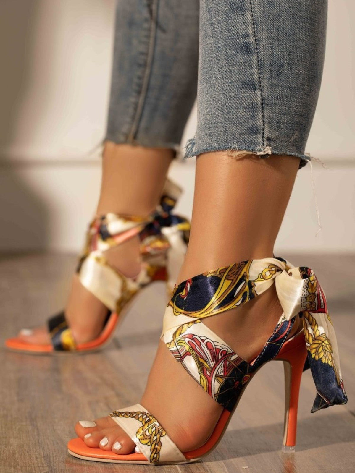 Ember Printed Lace-Up High Heel Sandals