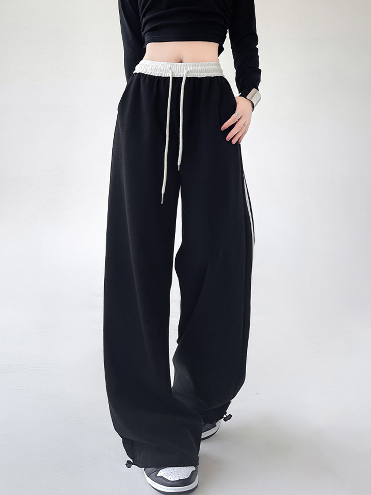 Ivy Contrast Waist Wide Leg Trousers