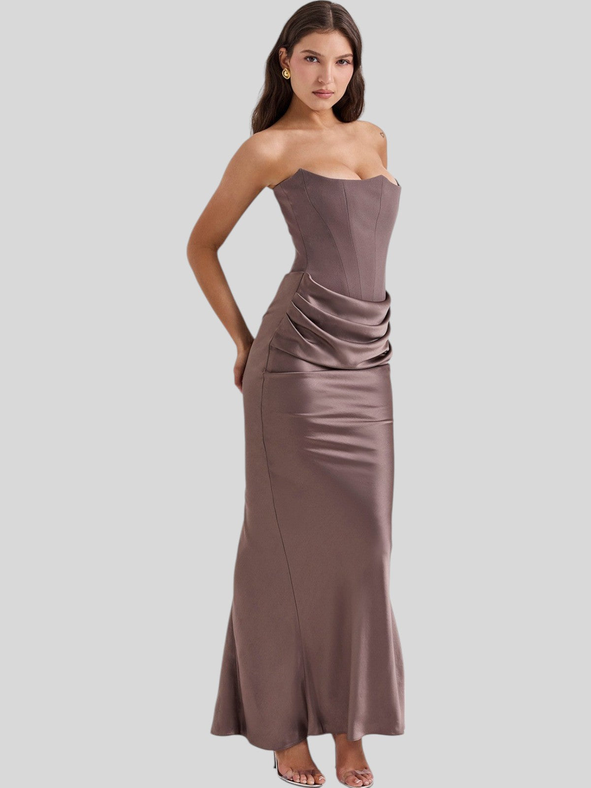 Lara Satin Crepe Strapless Evening Gown
