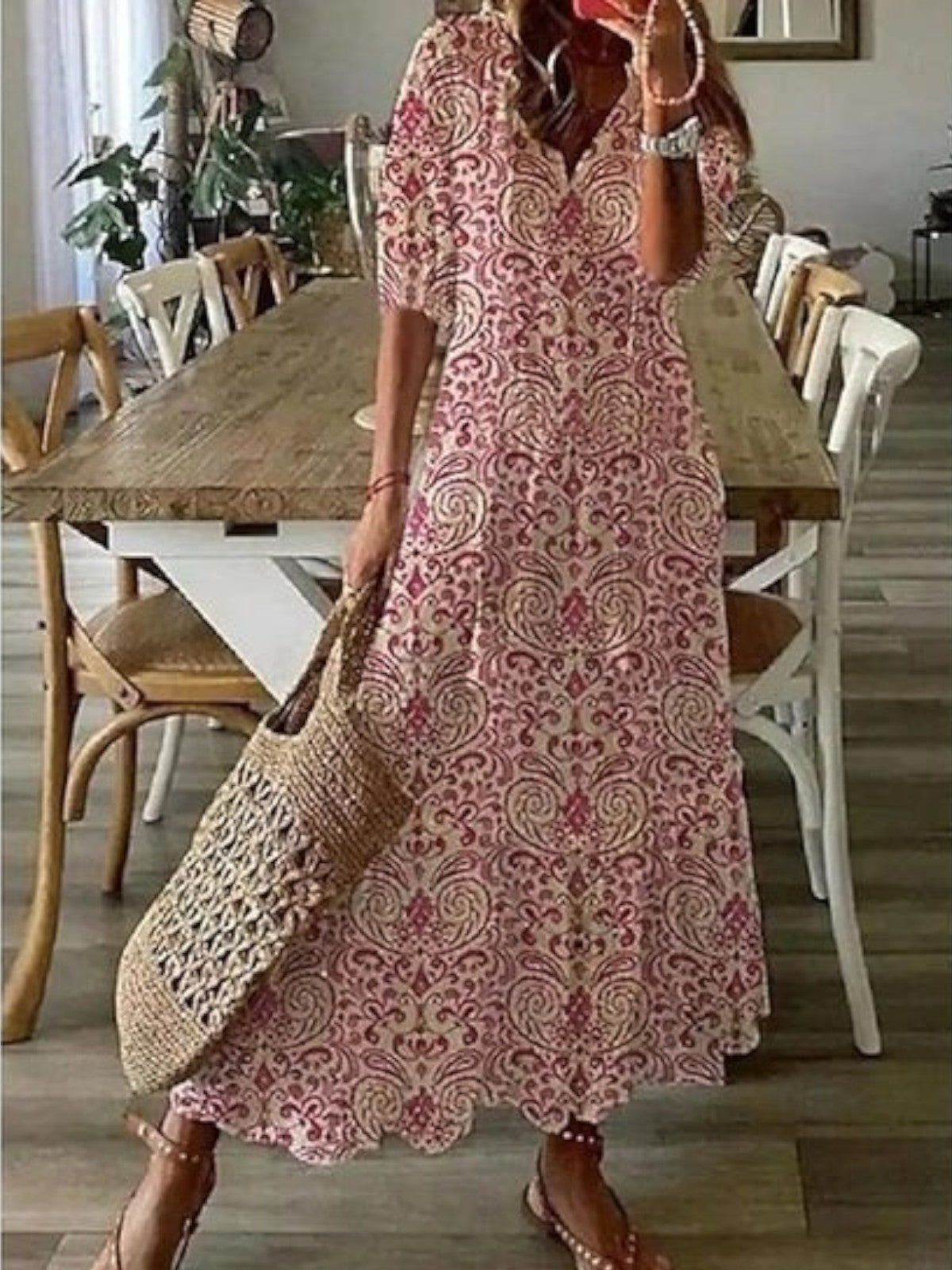 Sophia Boho Vintage V-Neck Summer Dress