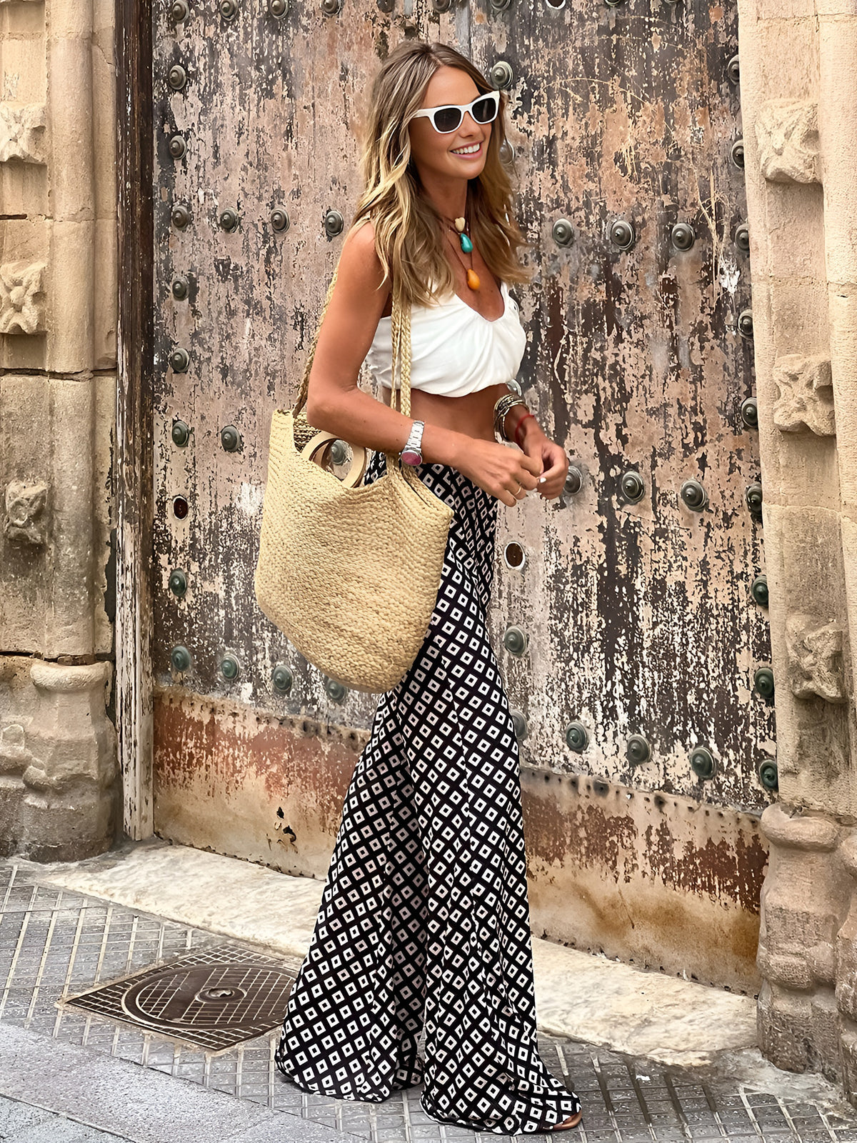 Luna Geometrical High-Waist Trousers