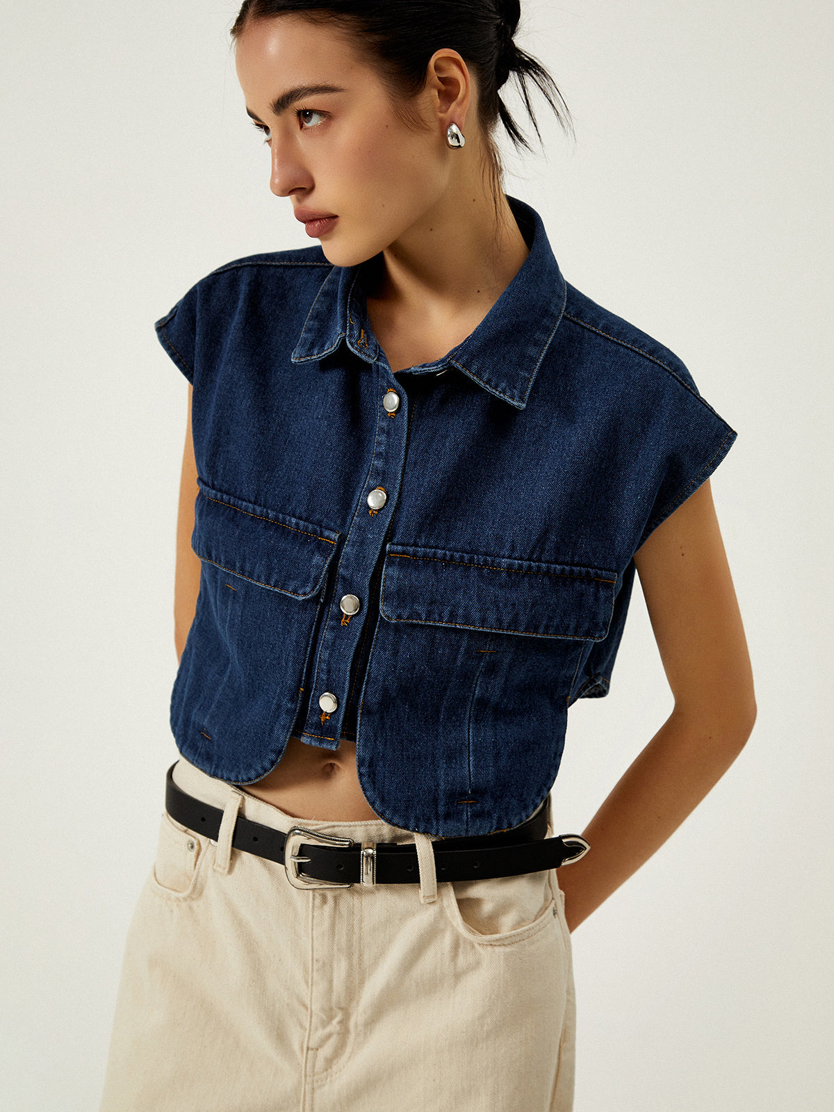 Isla Denim Pocket Turn-Down Collar Vest