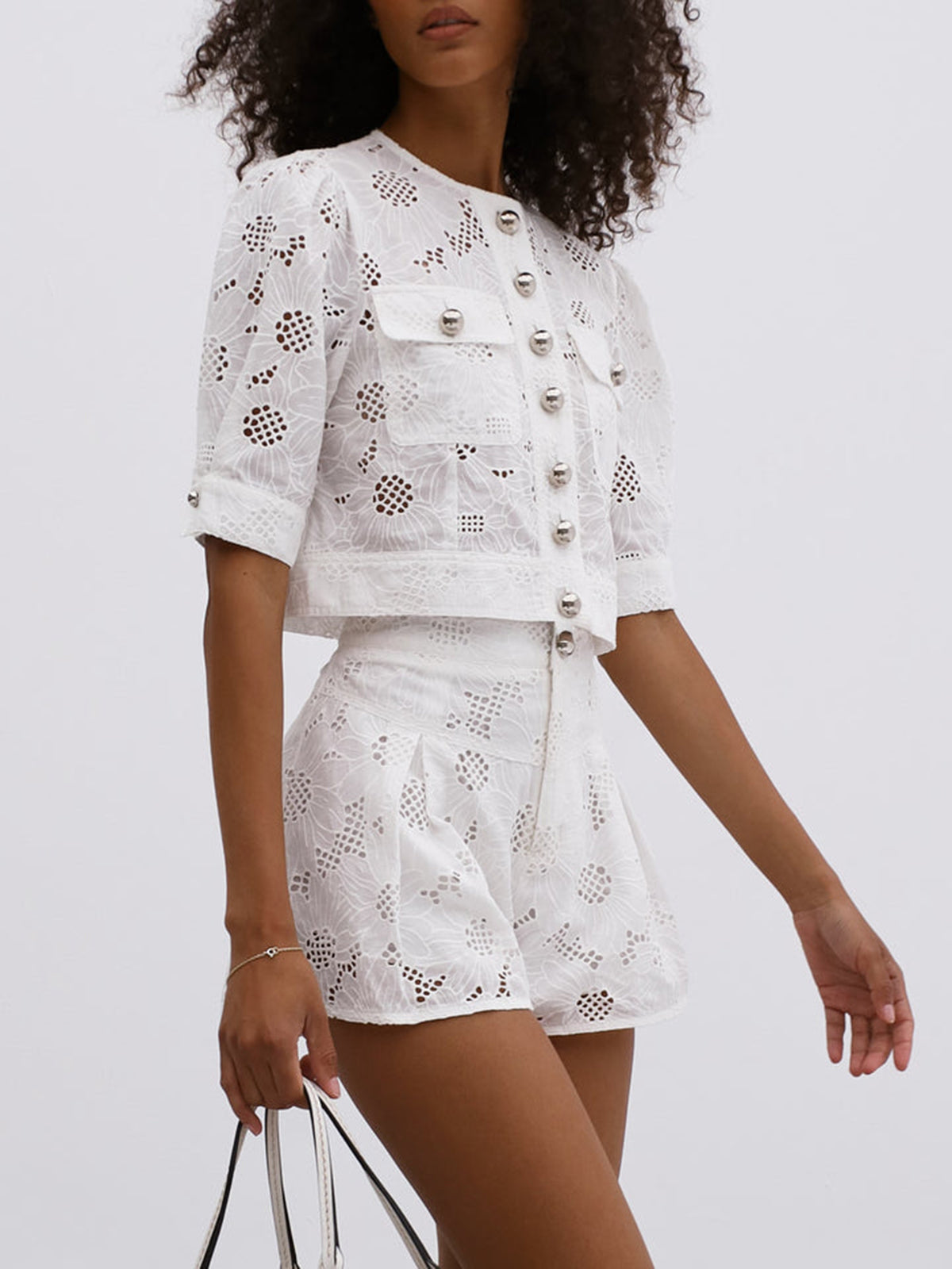 Lina Embroidered Button Shorts Set
