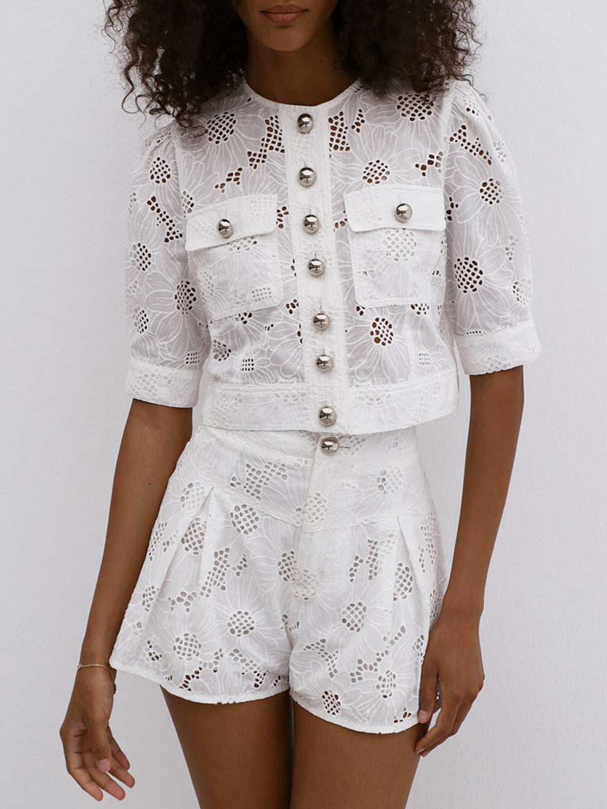 Lina Embroidered Button Shorts Set