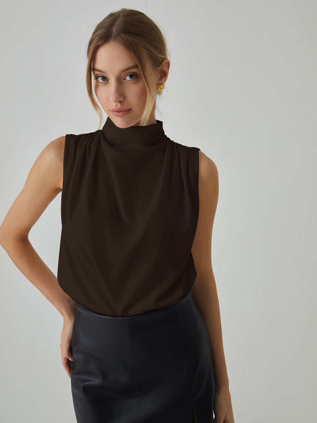 Ava Pleated High Neck Blouse