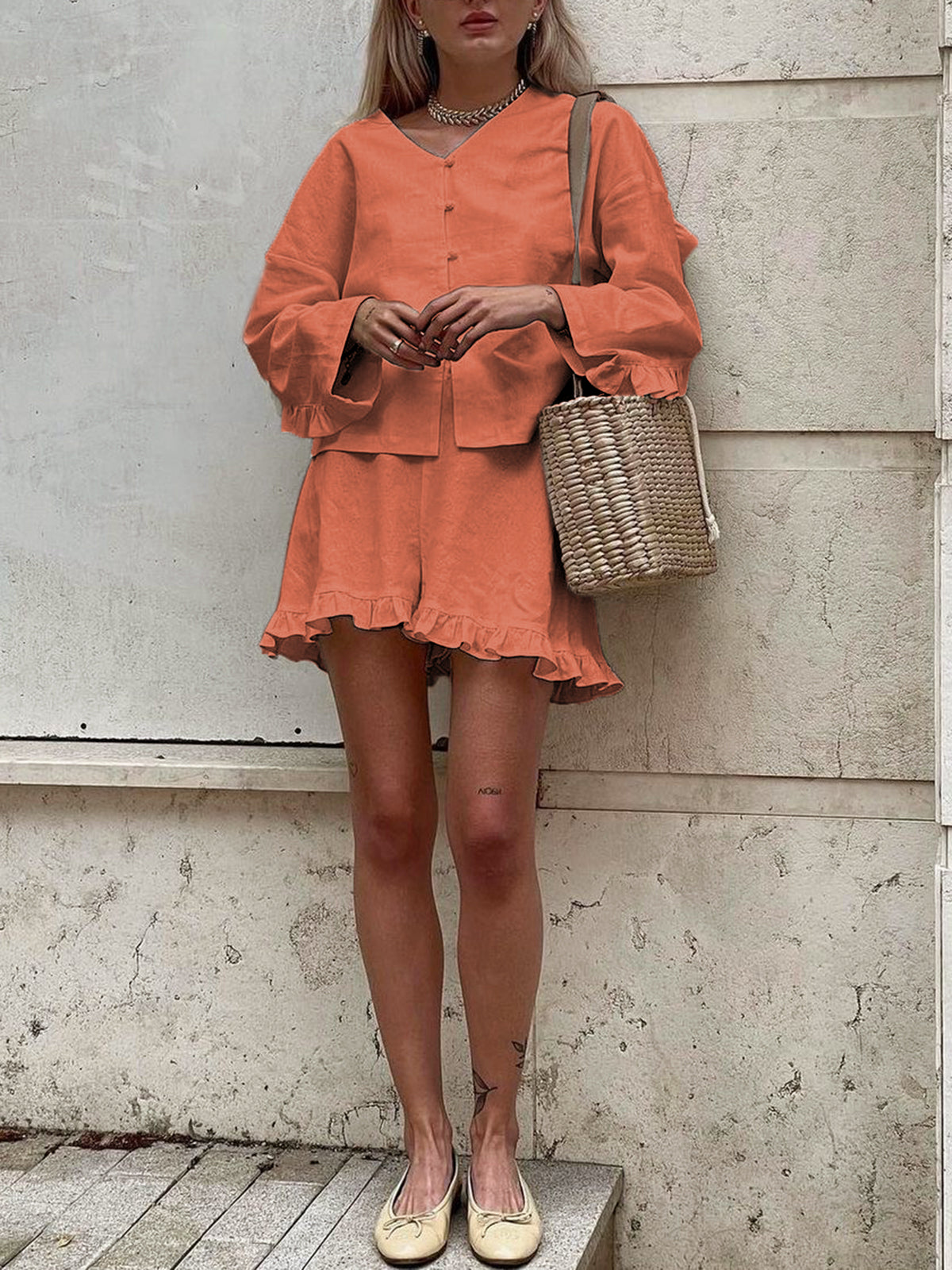 Amaya Ruffle Trim Shorts Set