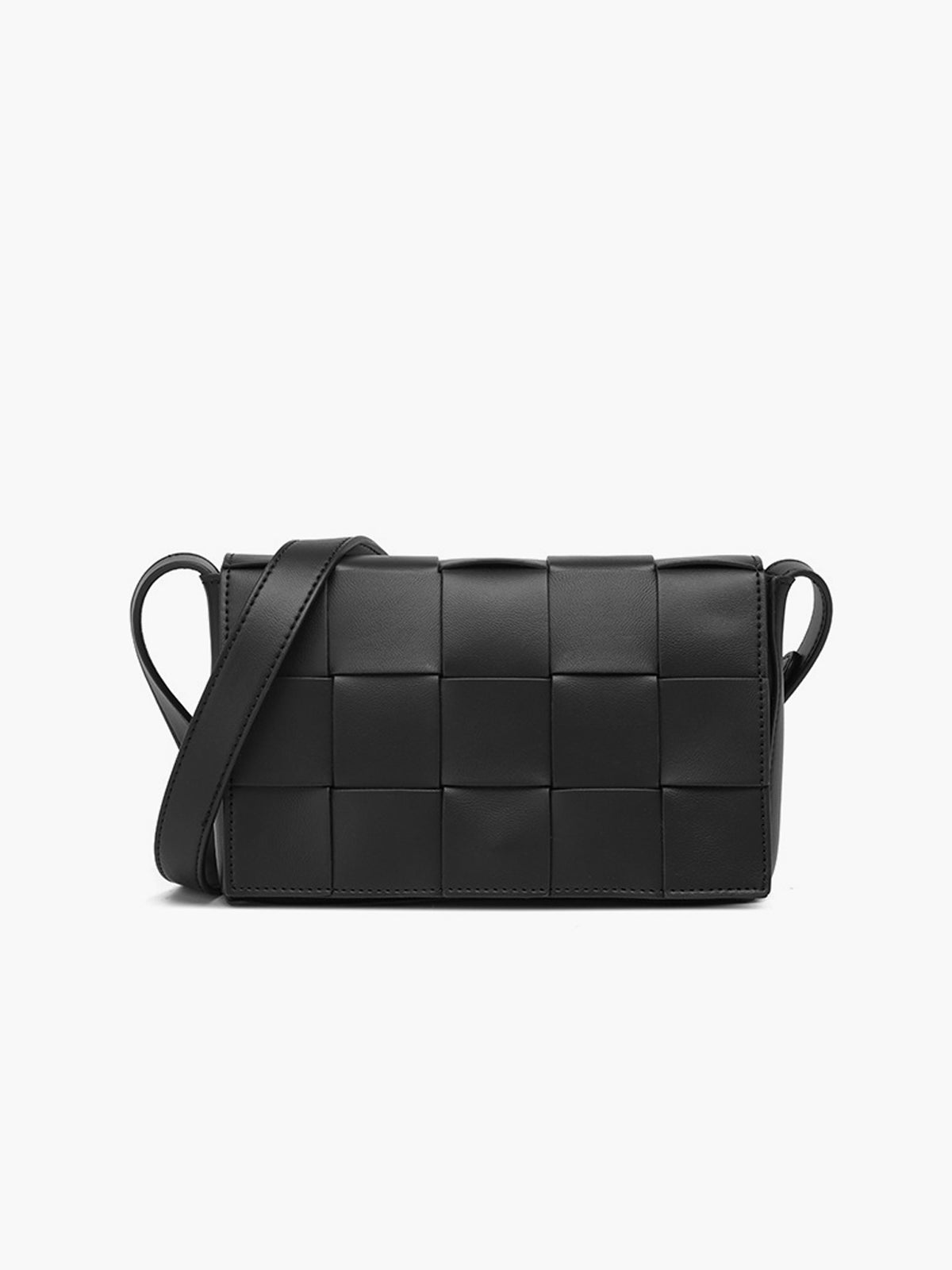 Luna Compact Black Woven Crossbody Bag