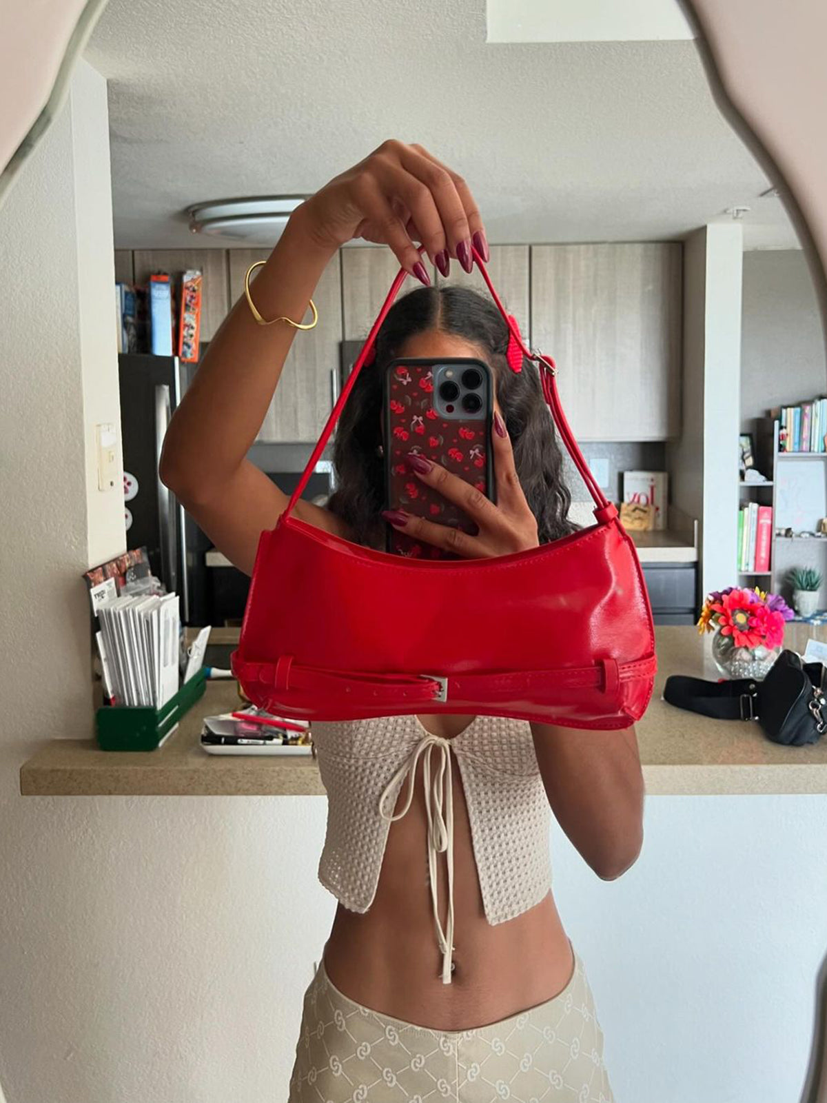 Samantha Chic Red Leather Shoulder Bag