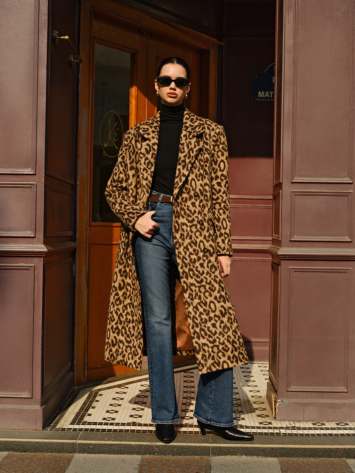 Maribel Leopard Detail Wool Coat