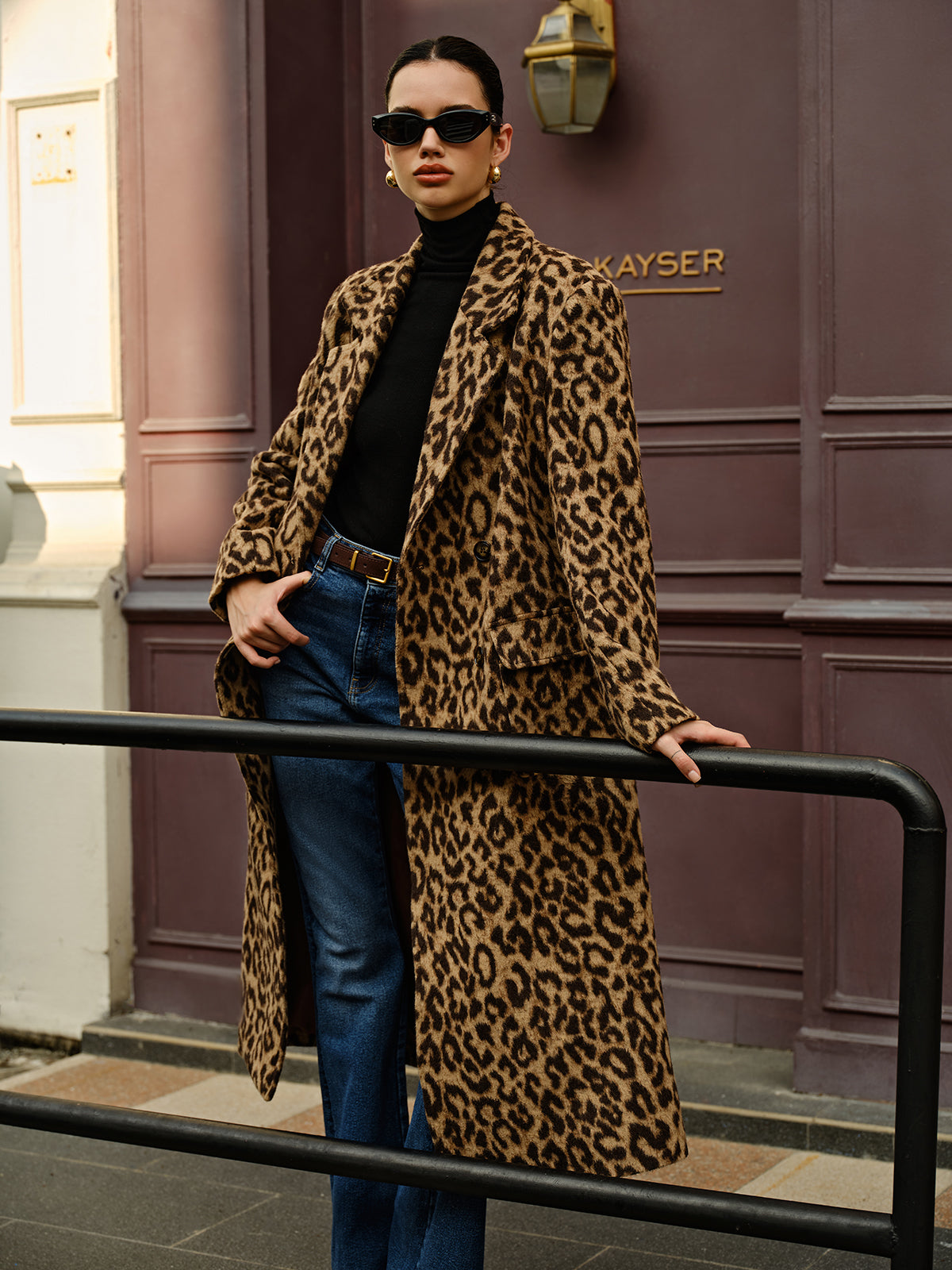 Maribel Leopard Detail Wool Coat