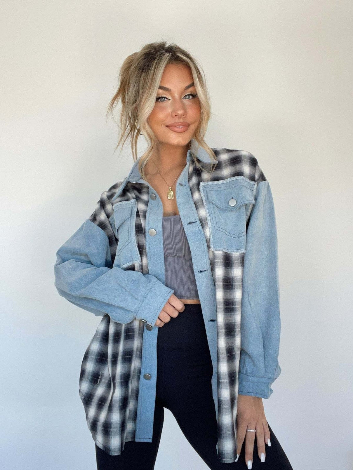 Evie Denim and Plaid Hybrid Shirt