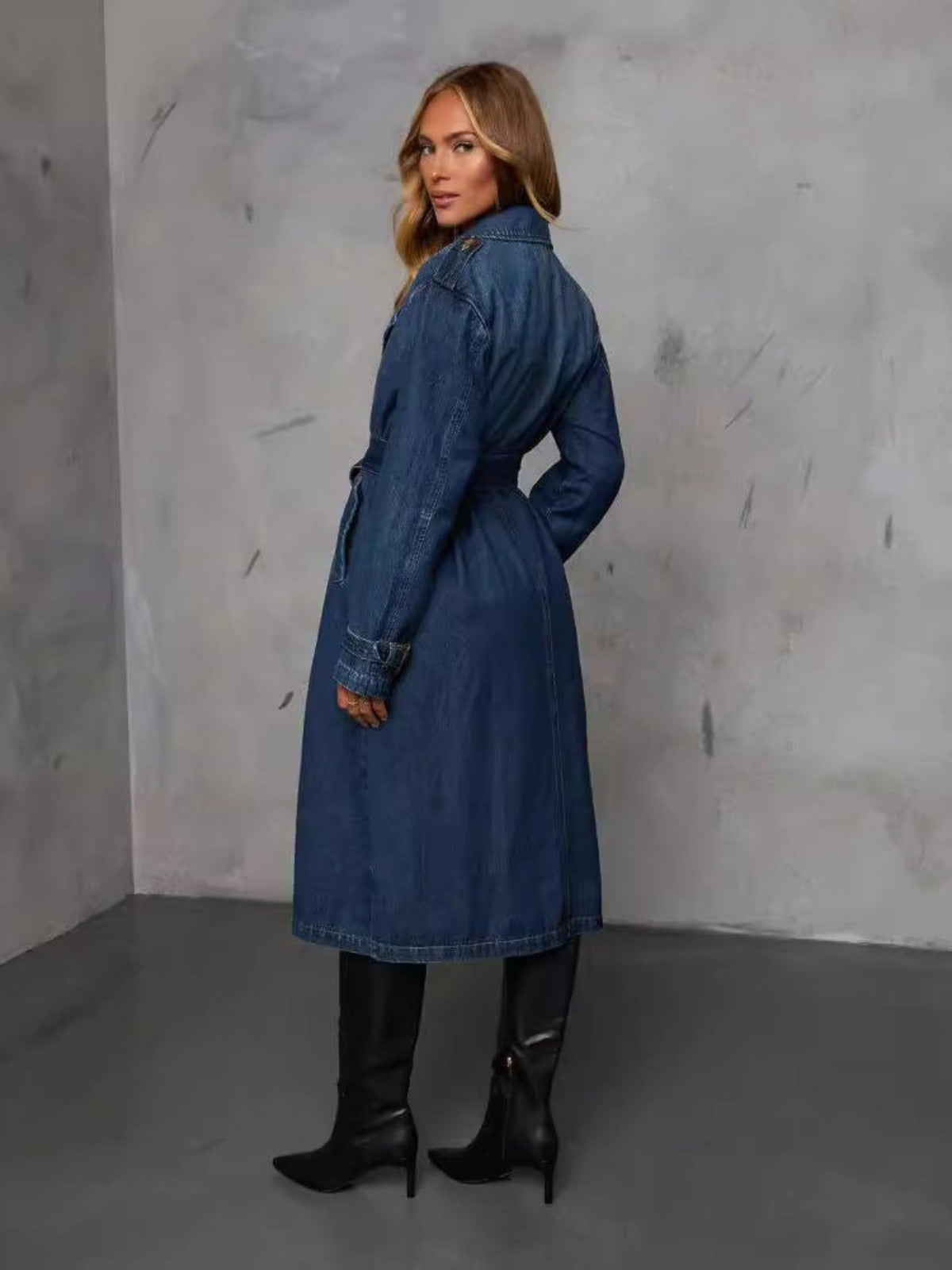 Tahlia Double-Breasted Denim Trench Coat