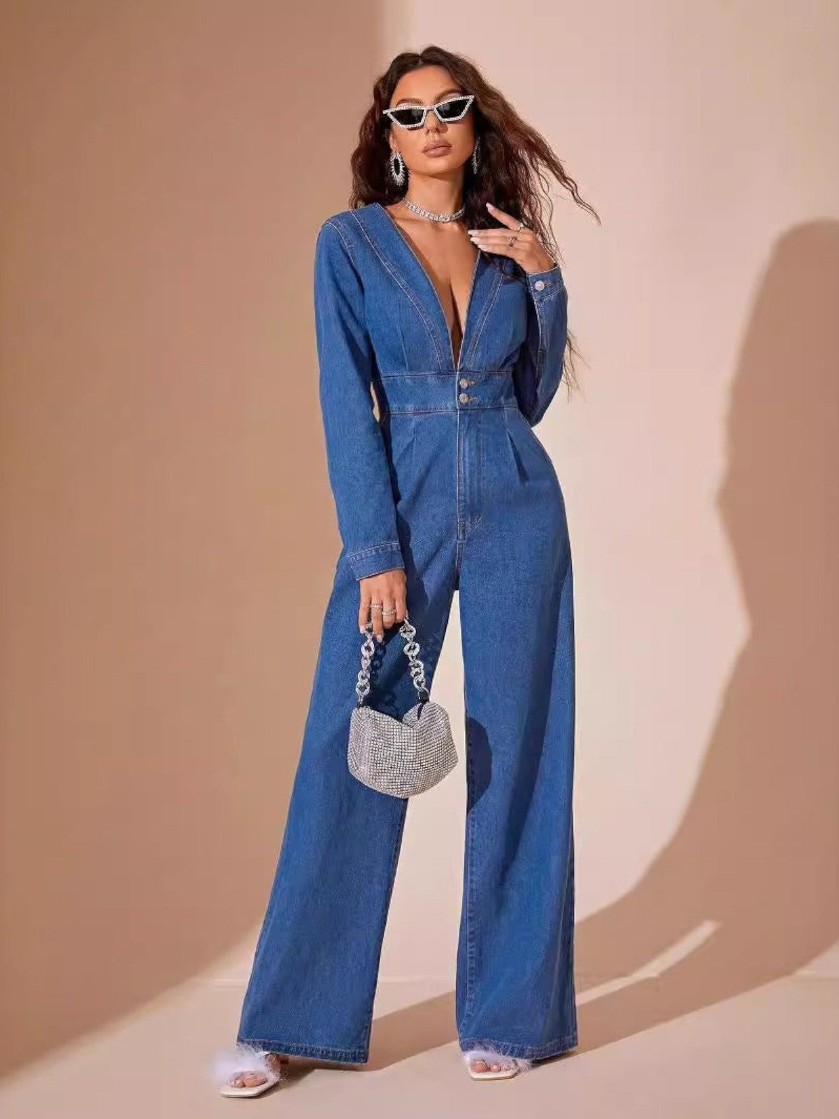 Isla Long Sleeve Denim Jumpsuit