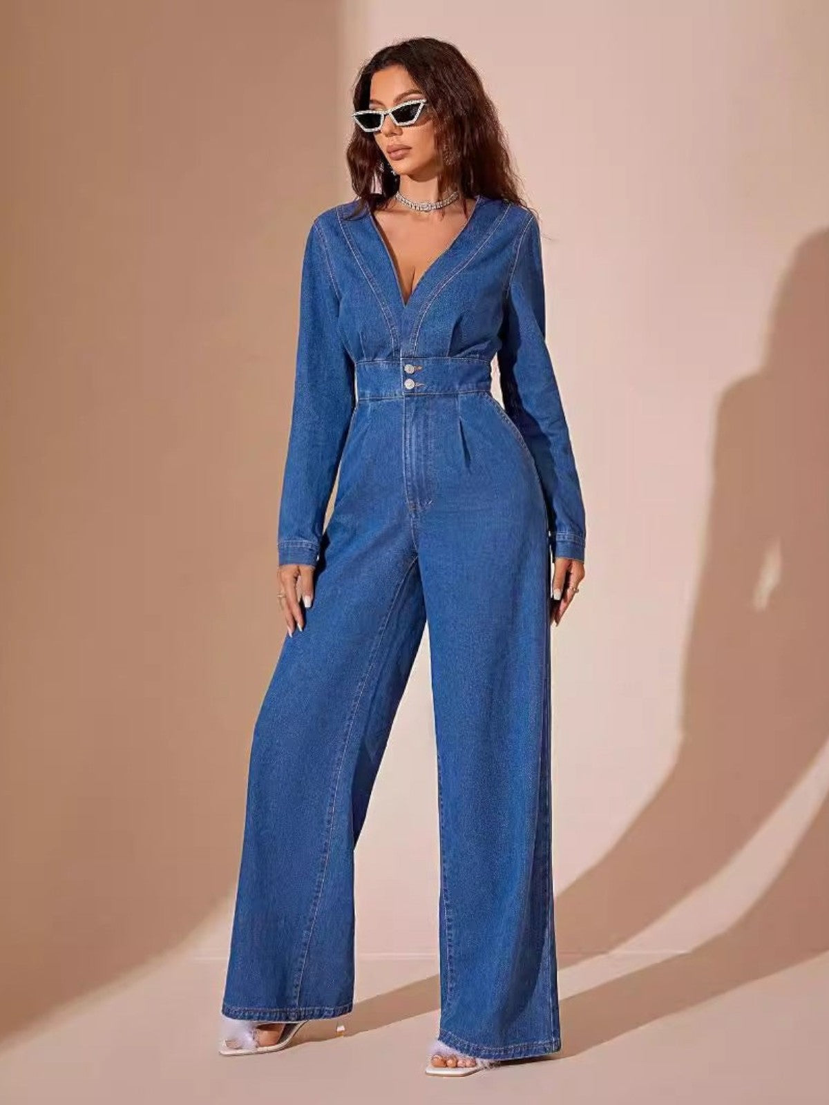 Isla Long Sleeve Denim Jumpsuit
