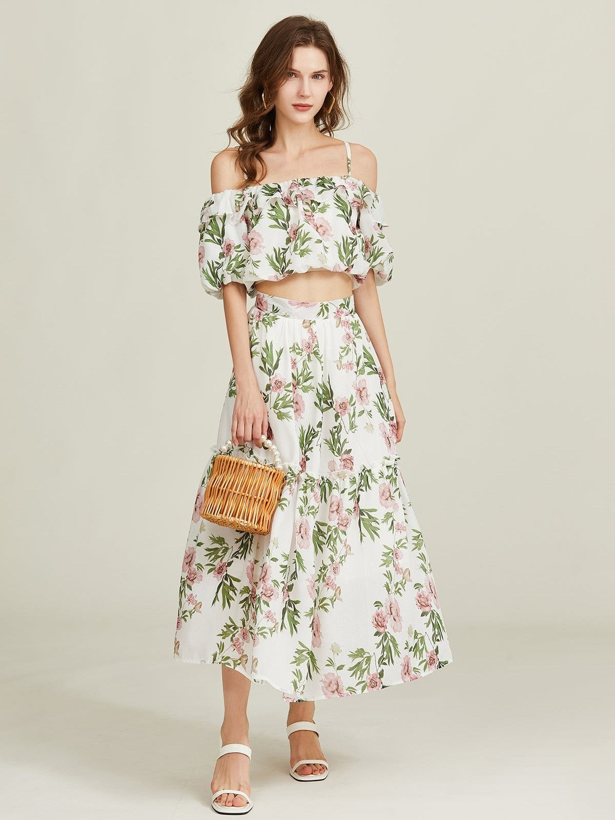 Elara Floral Off-Shoulder Two-Piece Set