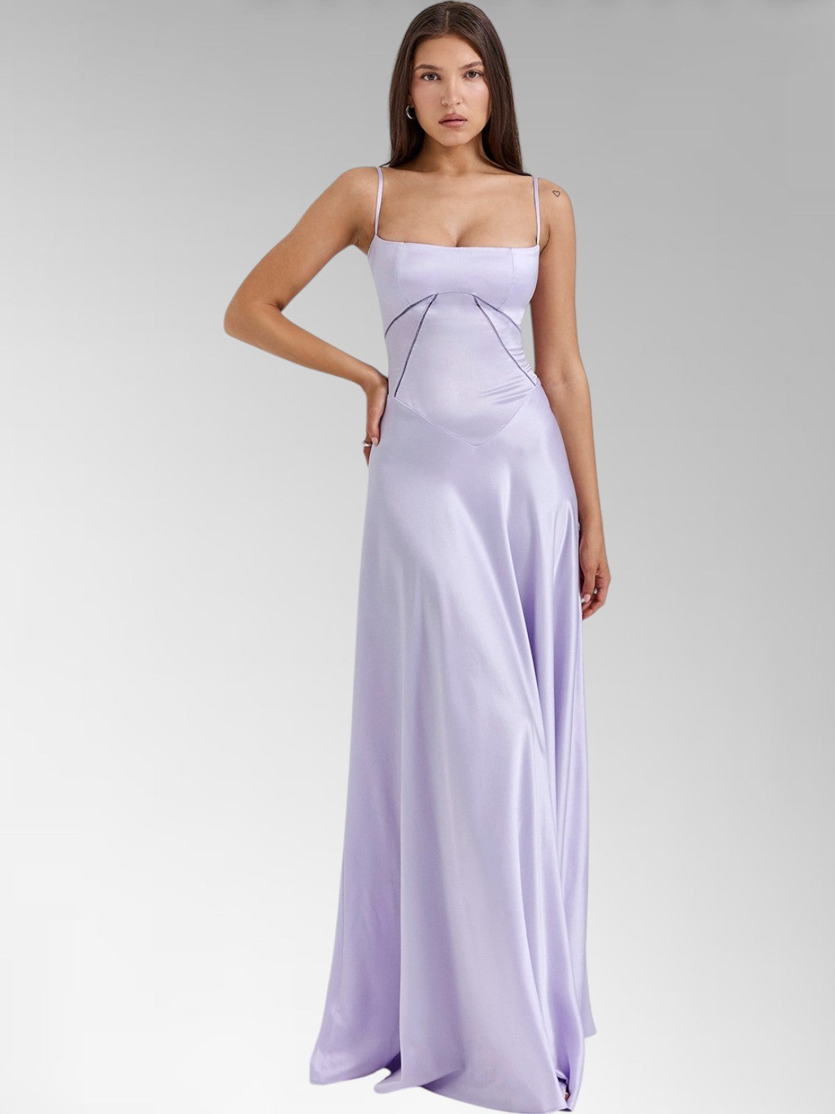 Anabel Purple Satin Lace-Up Evening Gown