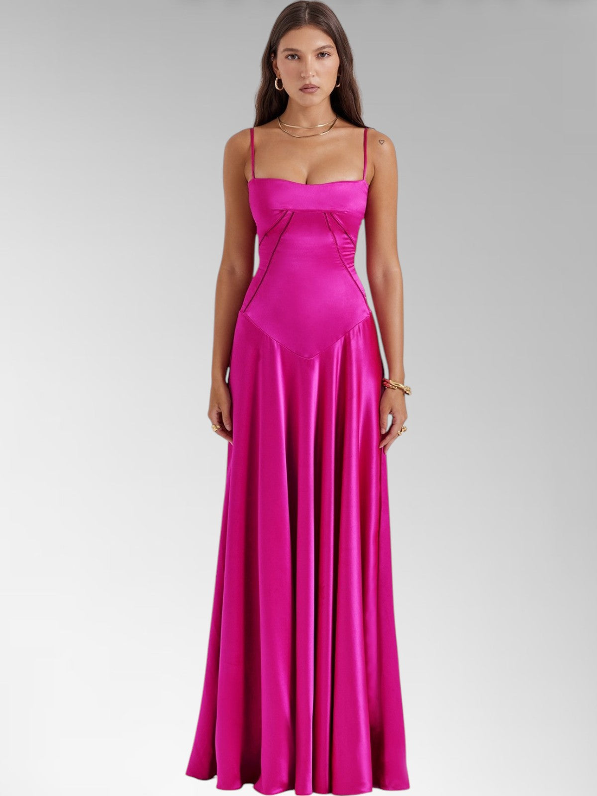 Anabel Purple Satin Lace-Up Evening Gown