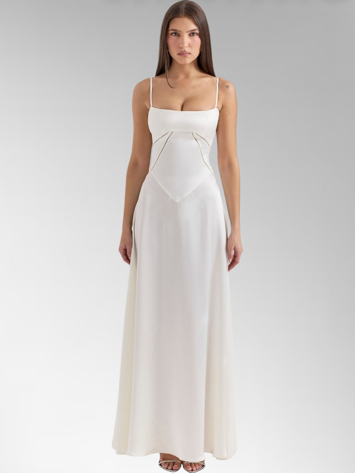 Anabel Pink Satin Lace-Up Evening Gown