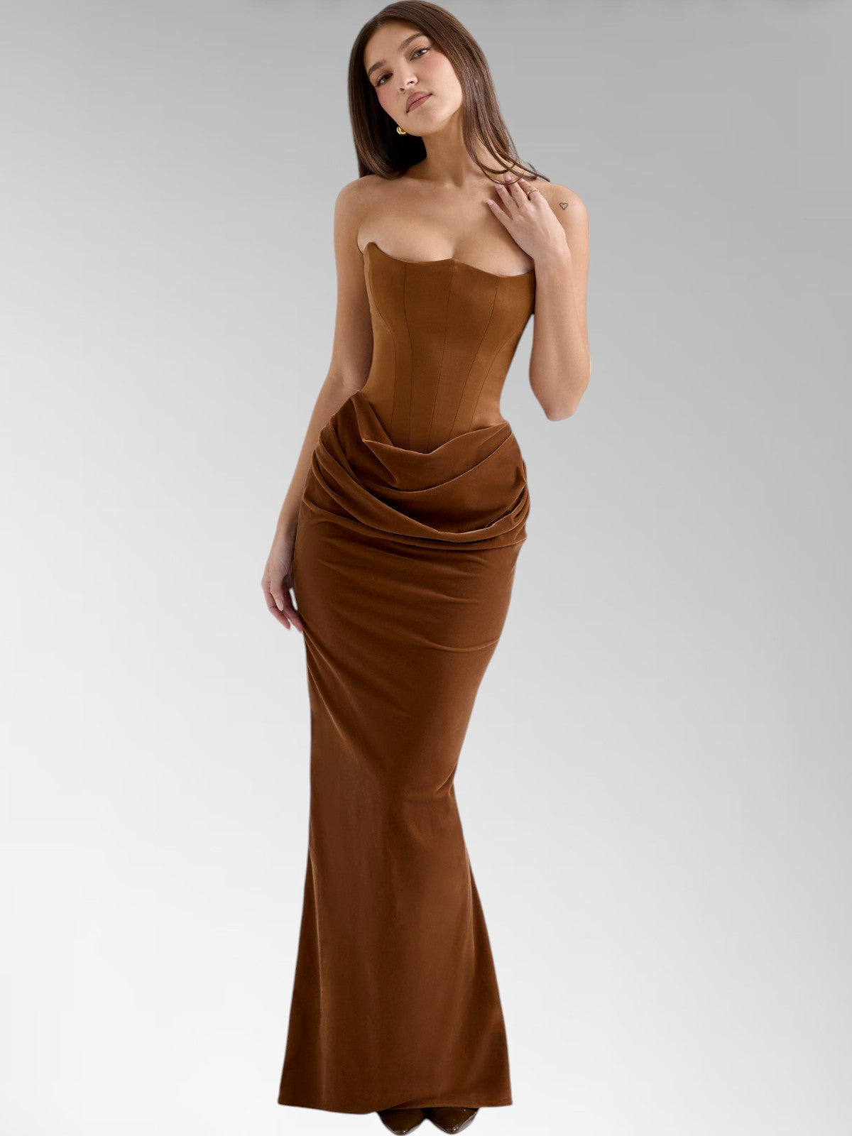 Glamora Brown Strapless Maxi Dress