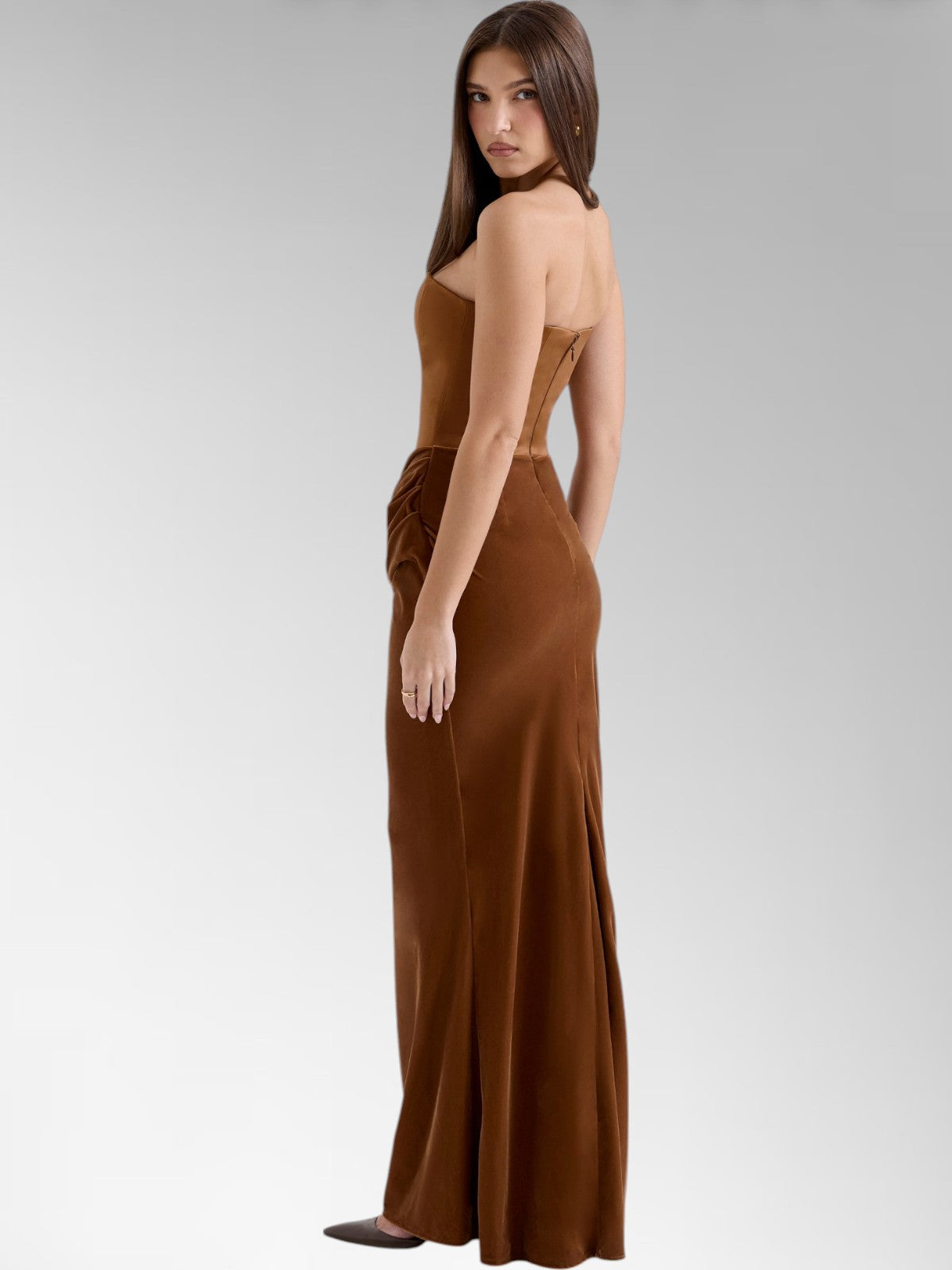 Glamora Brown Strapless Maxi Dress