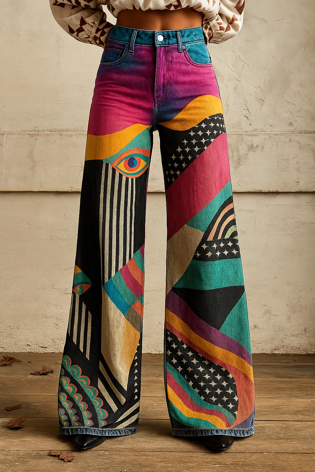 Elara Stylish Wide-Leg Graphic Pants
