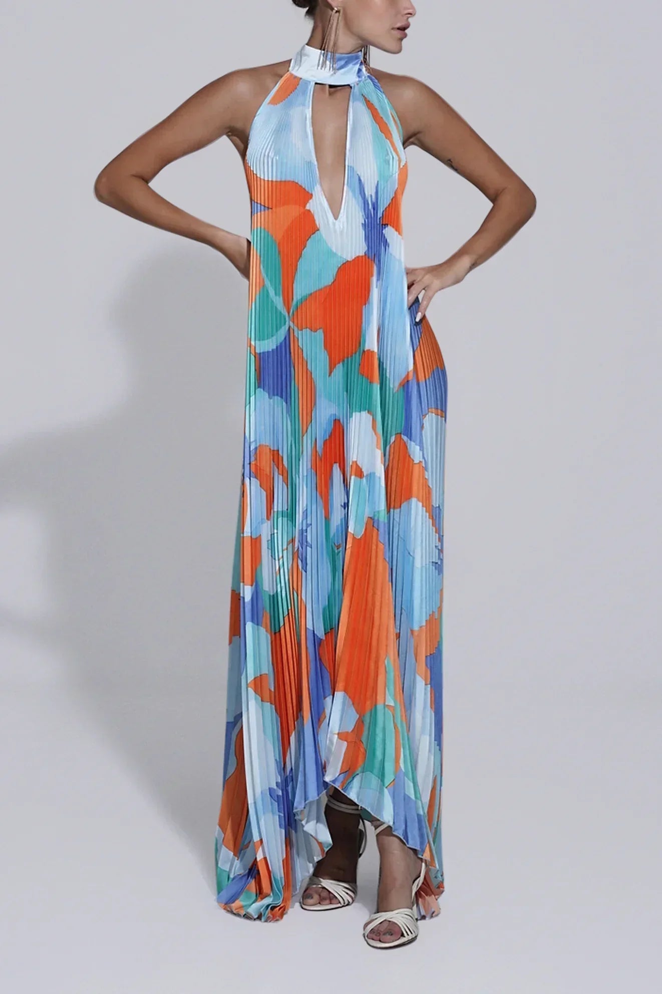Amelia Pleated Halter Neck Maxi Dress