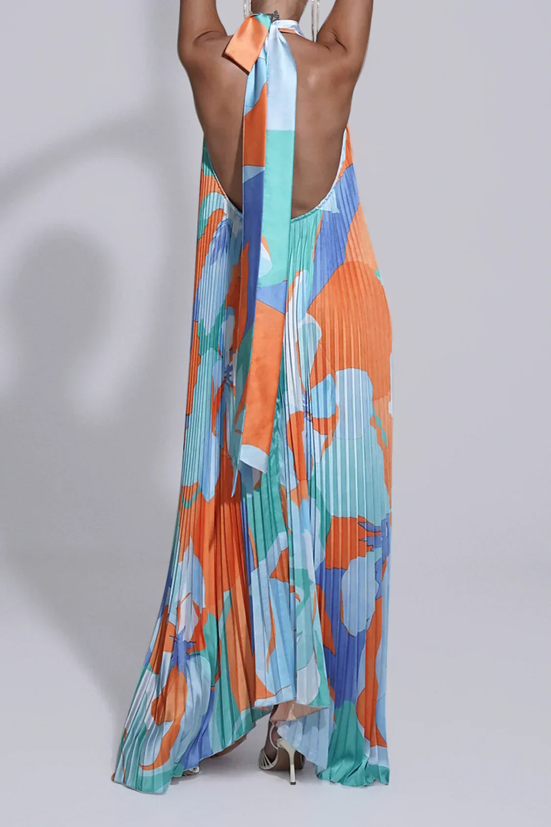 Amelia Pleated Halter Neck Maxi Dress