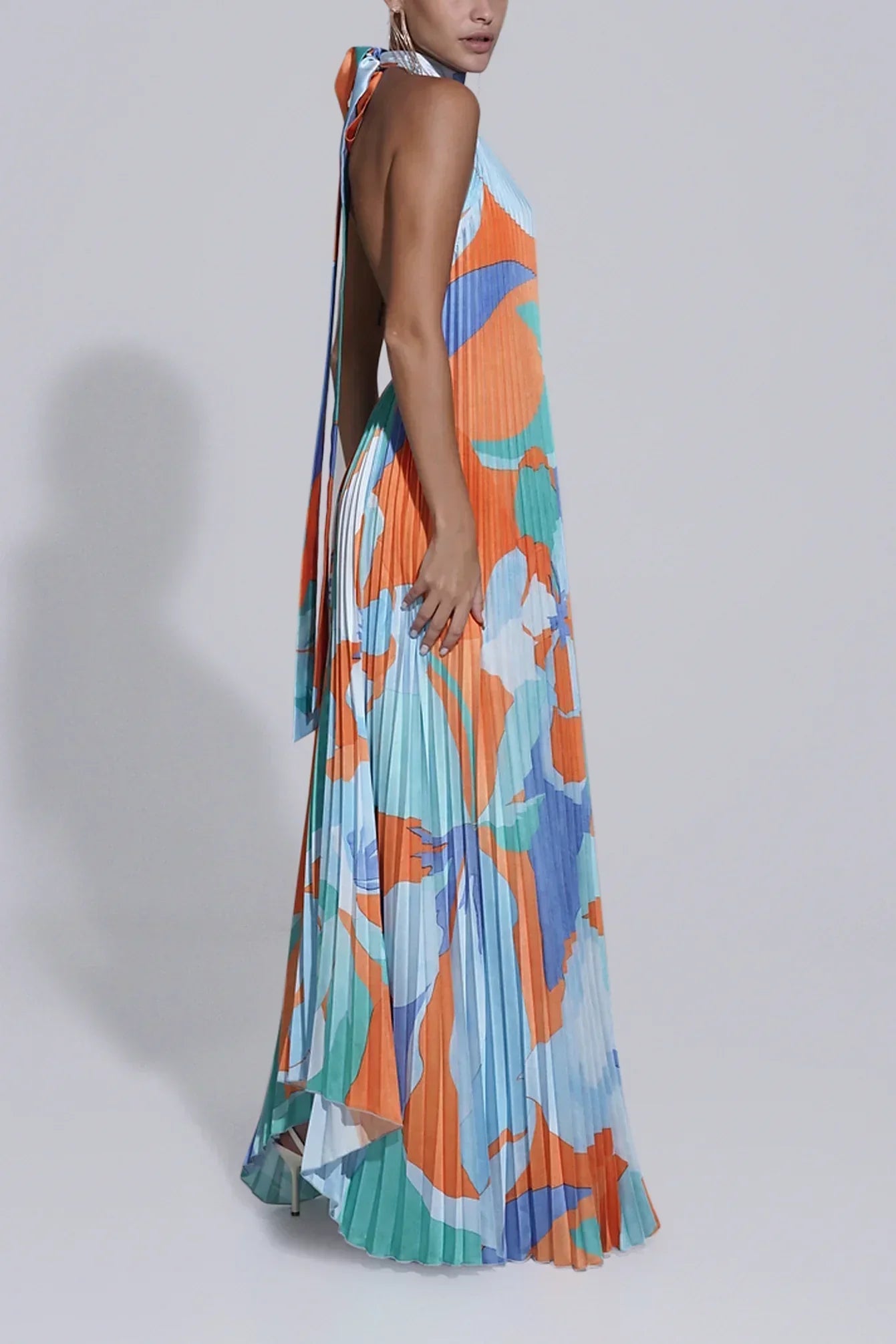 Amelia Pleated Halter Neck Maxi Dress